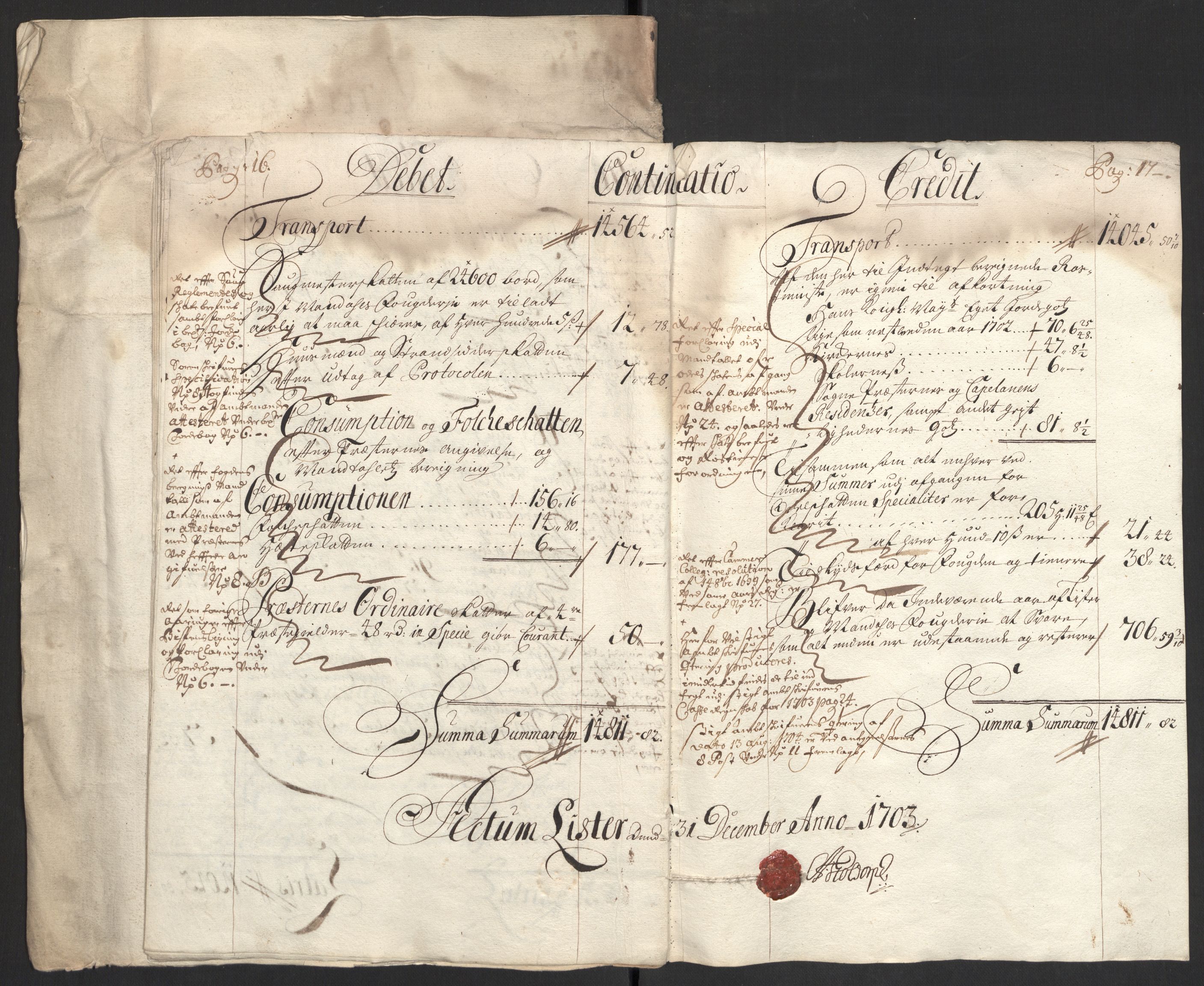 Rentekammeret inntil 1814, Reviderte regnskaper, Fogderegnskap, AV/RA-EA-4092/R43/L2550: Fogderegnskap Lista og Mandal, 1703-1704, p. 19