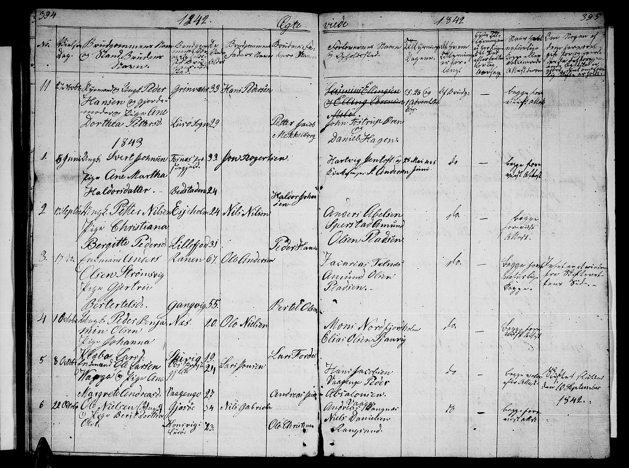 Ministerialprotokoller, klokkerbøker og fødselsregistre - Nordland, SAT/A-1459/841/L0618: Parish register (copy) no. 841C02, 1833-1855, p. 394-395