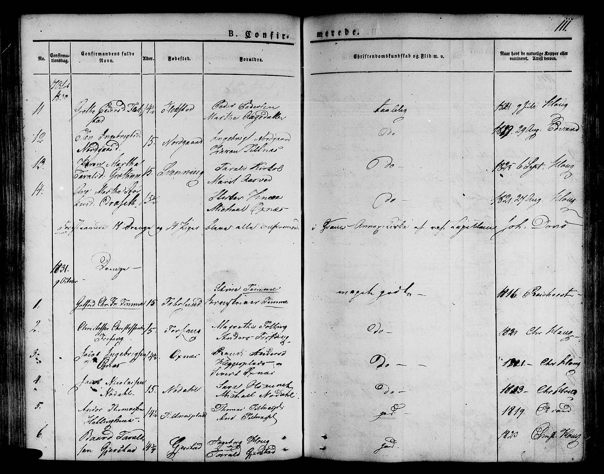 Ministerialprotokoller, klokkerbøker og fødselsregistre - Nord-Trøndelag, SAT/A-1458/746/L0445: Parish register (official) no. 746A04, 1826-1846, p. 111