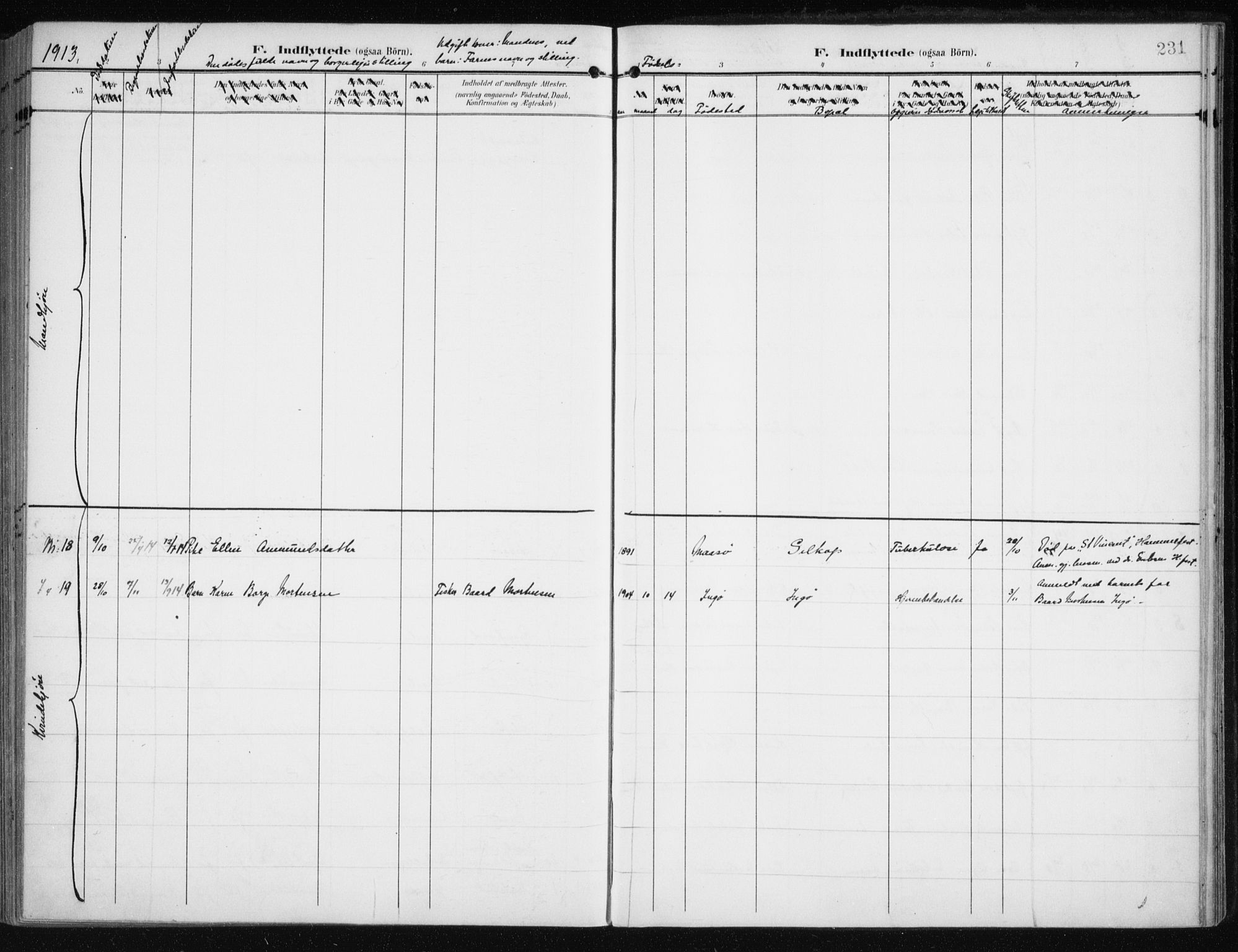 Måsøy sokneprestkontor, AV/SATØ-S-1348/H/Ha/L0009kirke: Parish register (official) no. 9, 1903-1914, p. 231