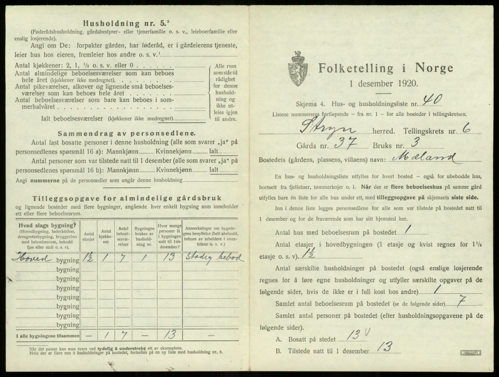 SAB, 1920 census for Stryn, 1920, p. 390