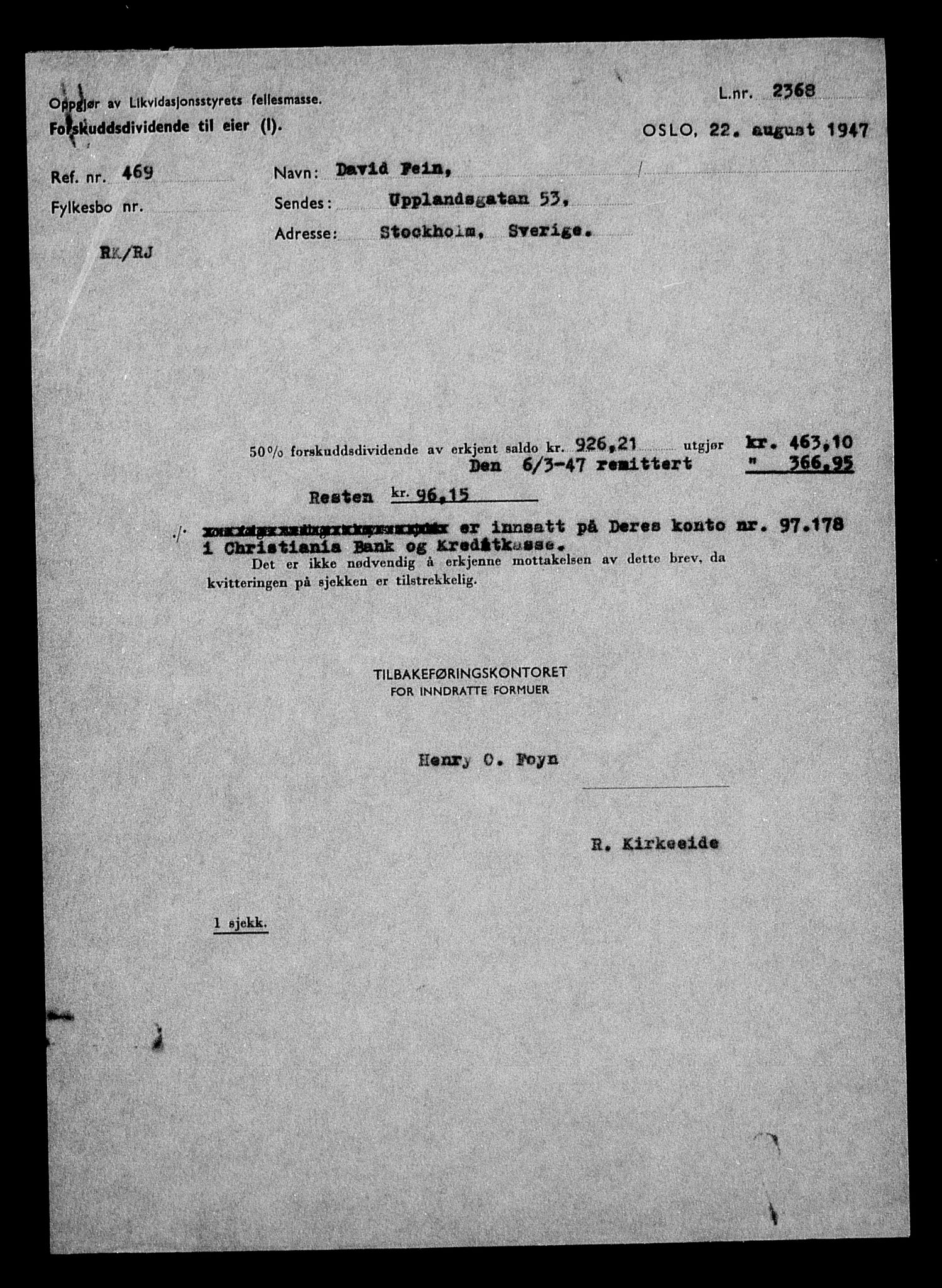 Justisdepartementet, Tilbakeføringskontoret for inndratte formuer, RA/S-1564/H/Hc/Hcc/L0933: --, 1945-1947, p. 411