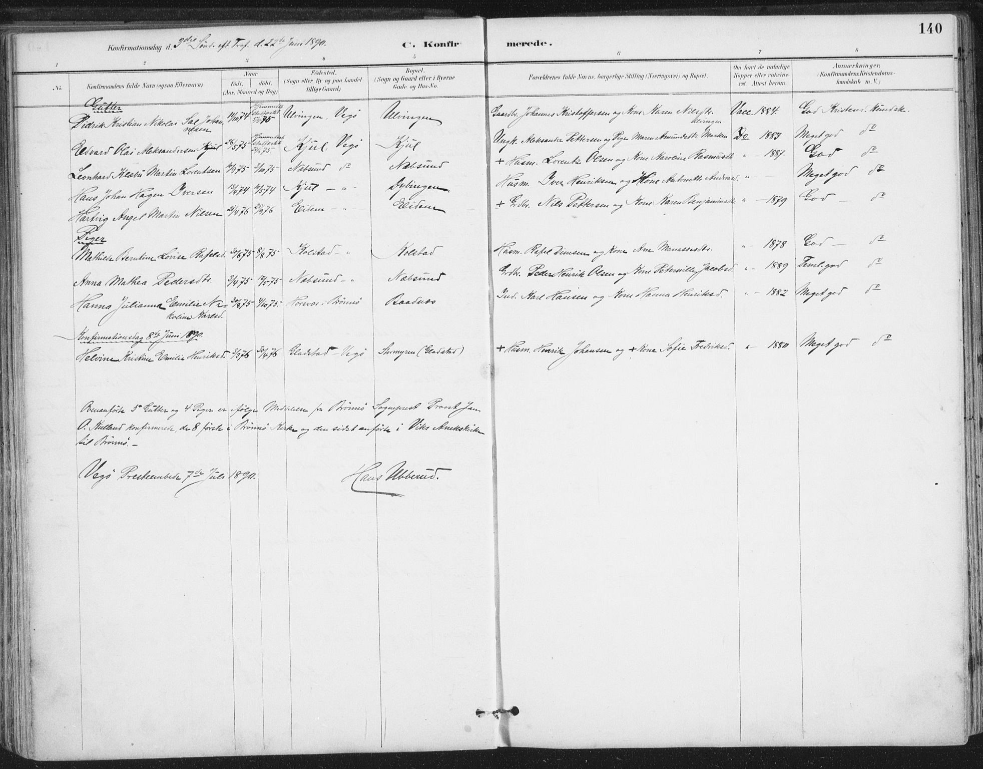 Ministerialprotokoller, klokkerbøker og fødselsregistre - Nordland, AV/SAT-A-1459/816/L0244: Parish register (official) no. 816A10, 1886-1903, p. 140