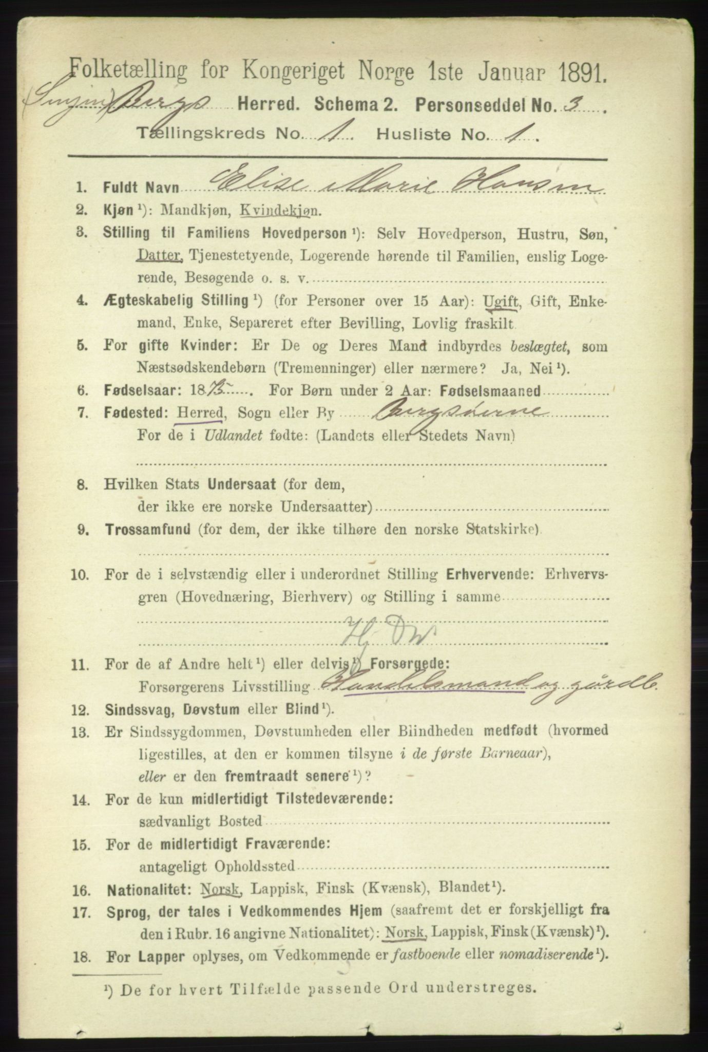 RA, 1891 census for 1929 Berg, 1891, p. 97