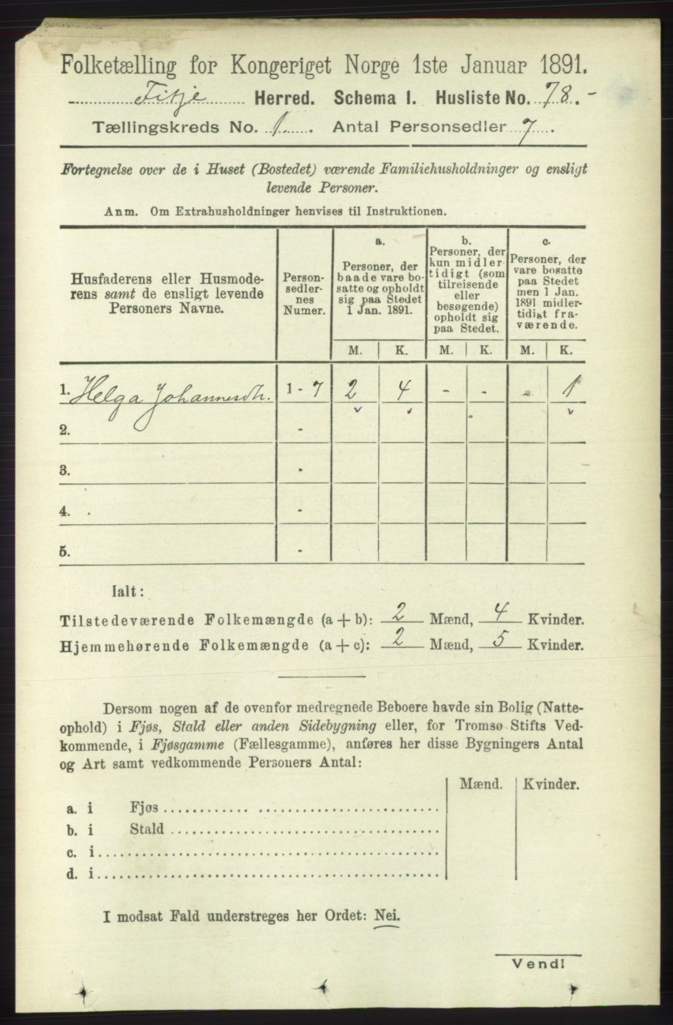 RA, 1891 census for 1222 Fitjar, 1891, p. 97