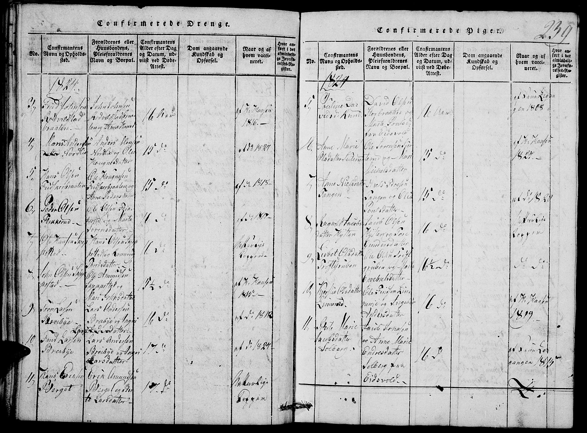 Nord-Odal prestekontor, SAH/PREST-032/H/Ha/Hab/L0001: Parish register (copy) no. 1, 1819-1838, p. 239