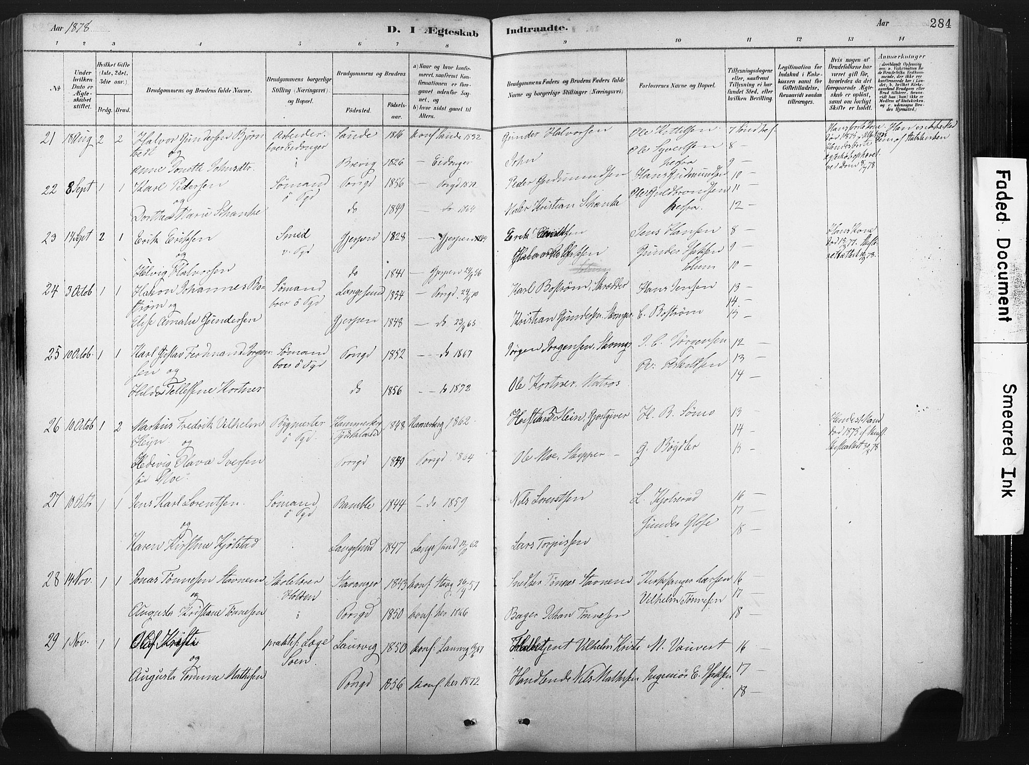 Porsgrunn kirkebøker , SAKO/A-104/F/Fa/L0008: Parish register (official) no. 8, 1878-1895, p. 284
