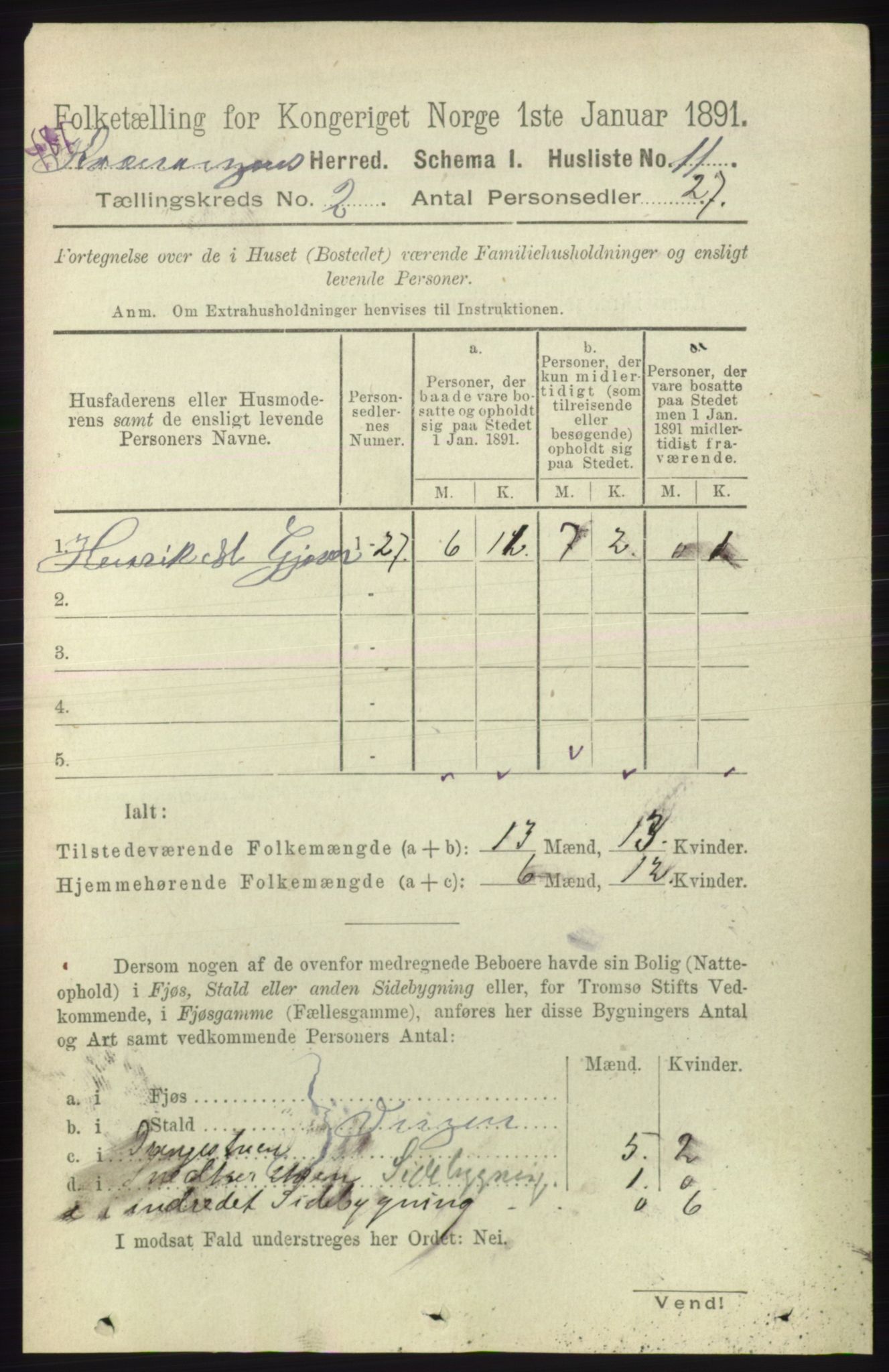 RA, 1891 census for 1943 Kvænangen, 1891, p. 335