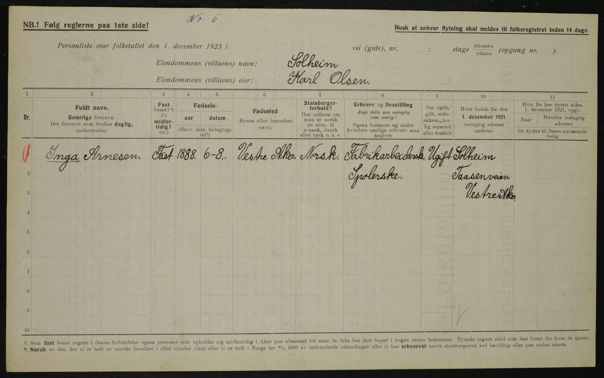 , Municipal Census 1923 for Aker, 1923, p. 18977