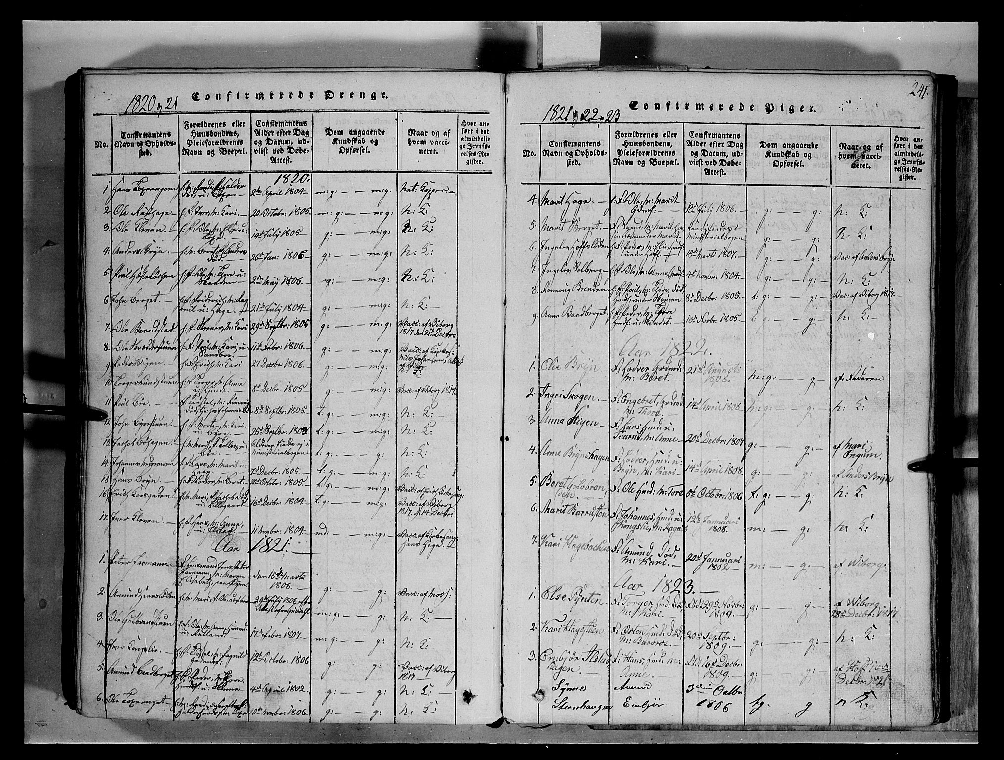 Fron prestekontor, SAH/PREST-078/H/Ha/Hab/L0004: Parish register (copy) no. 4, 1816-1850, p. 241