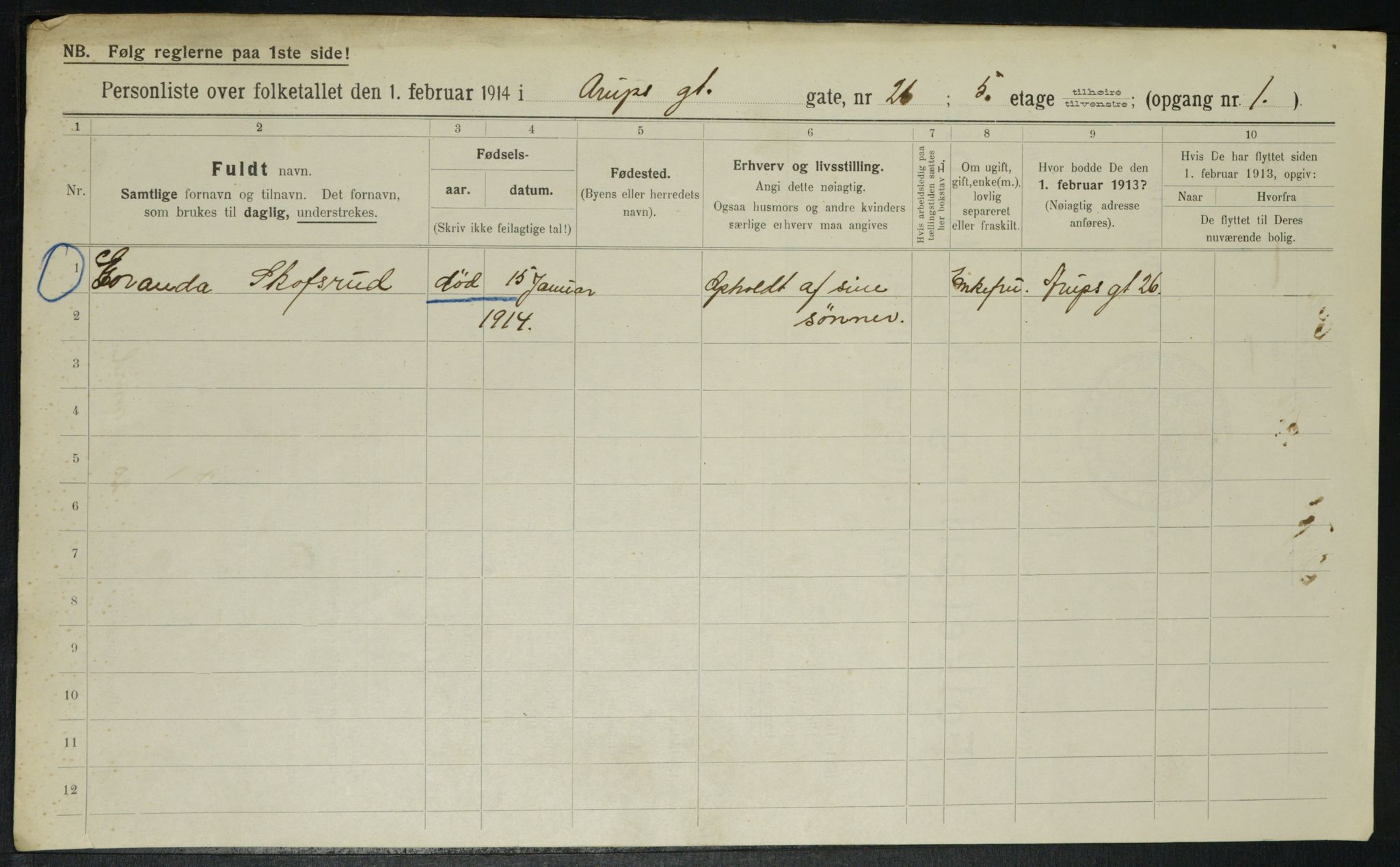 OBA, Municipal Census 1914 for Kristiania, 1914, p. 2505