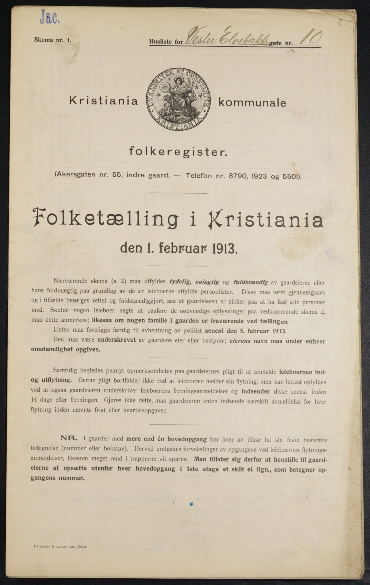 OBA, Municipal Census 1913 for Kristiania, 1913, p. 122344