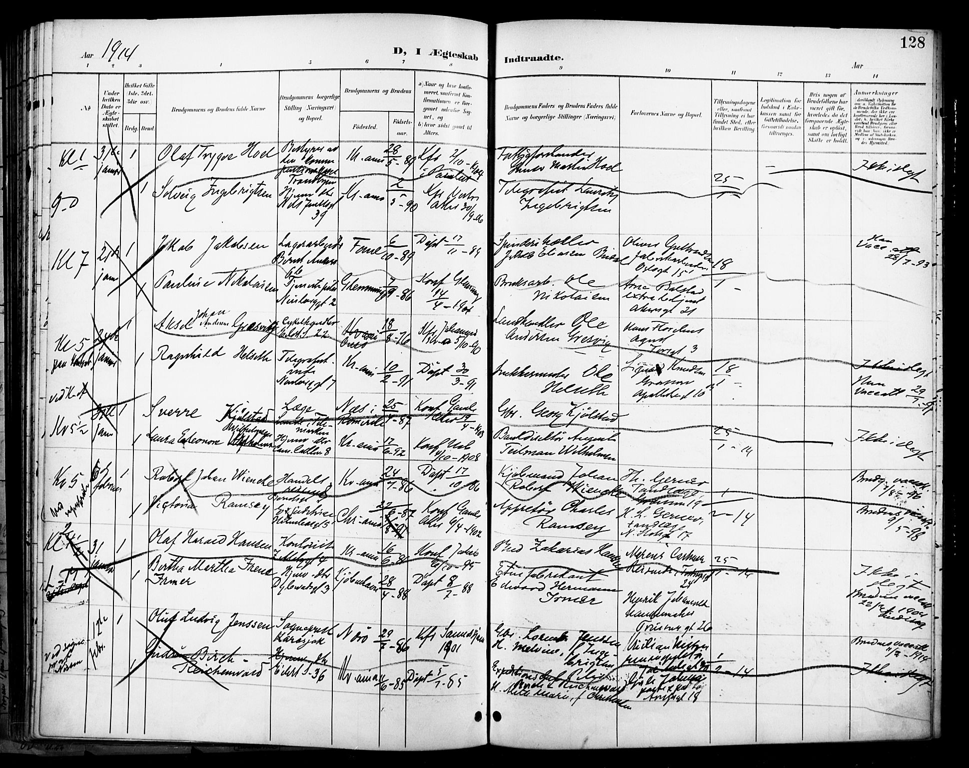 Uranienborg prestekontor Kirkebøker, SAO/A-10877/H/Ha/L0004: Banns register no. I 4, 1901-1915, p. 128