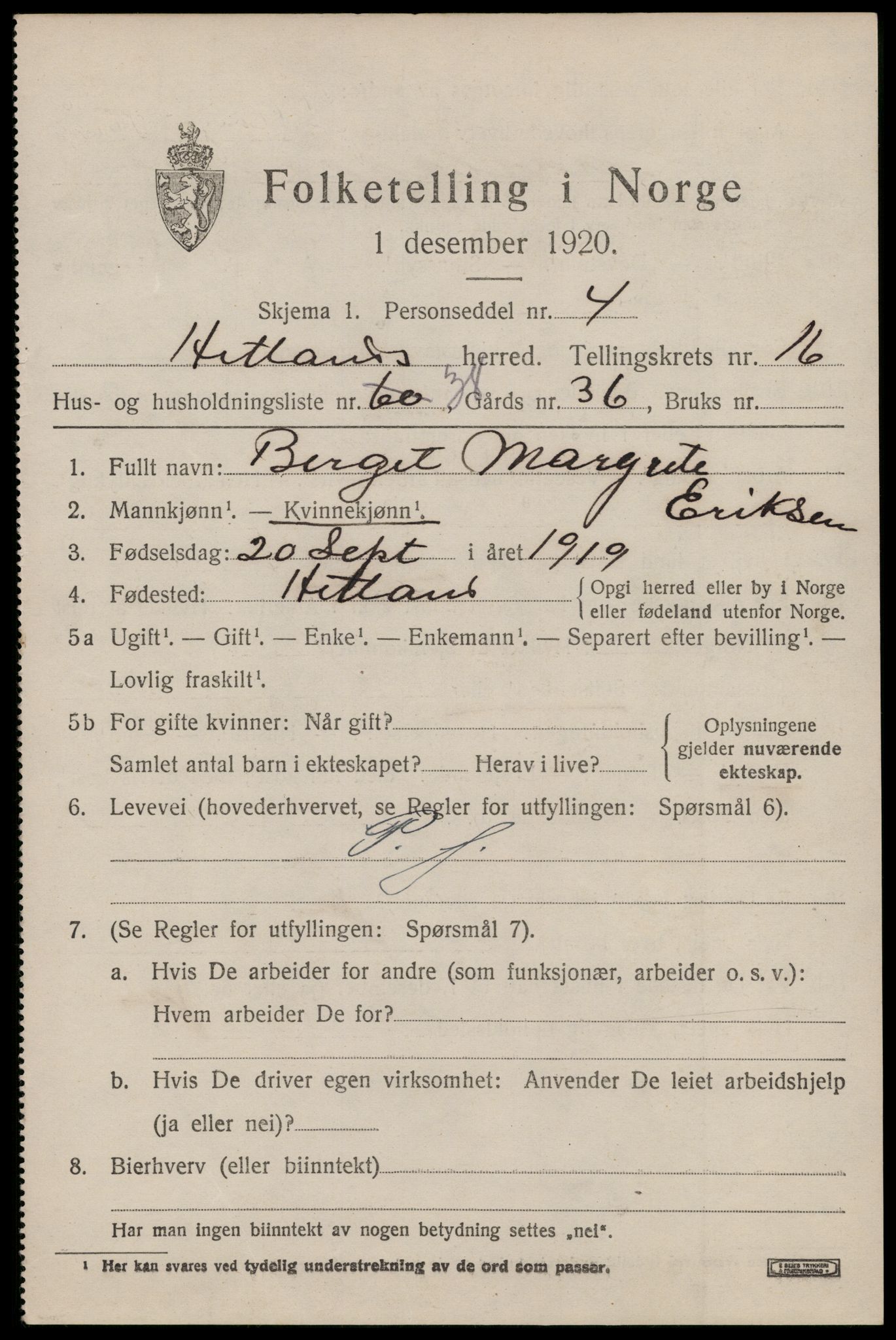 SAST, 1920 census for Hetland, 1920, p. 23553