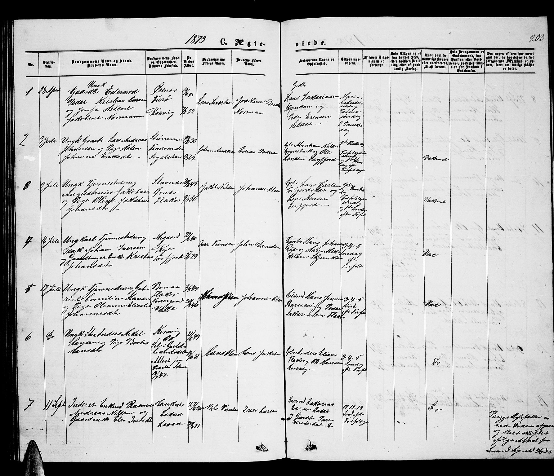 Ministerialprotokoller, klokkerbøker og fødselsregistre - Nordland, AV/SAT-A-1459/853/L0775: Parish register (copy) no. 853C03, 1859-1877, p. 203