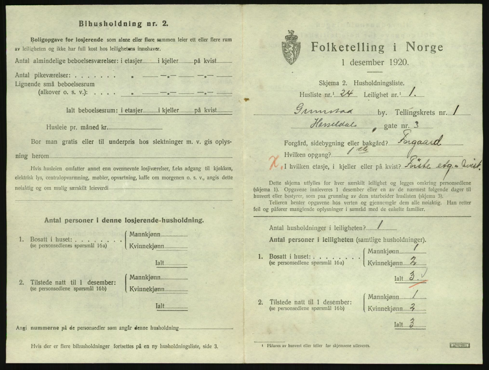 SAK, 1920 census for Grimstad, 1920, p. 1045