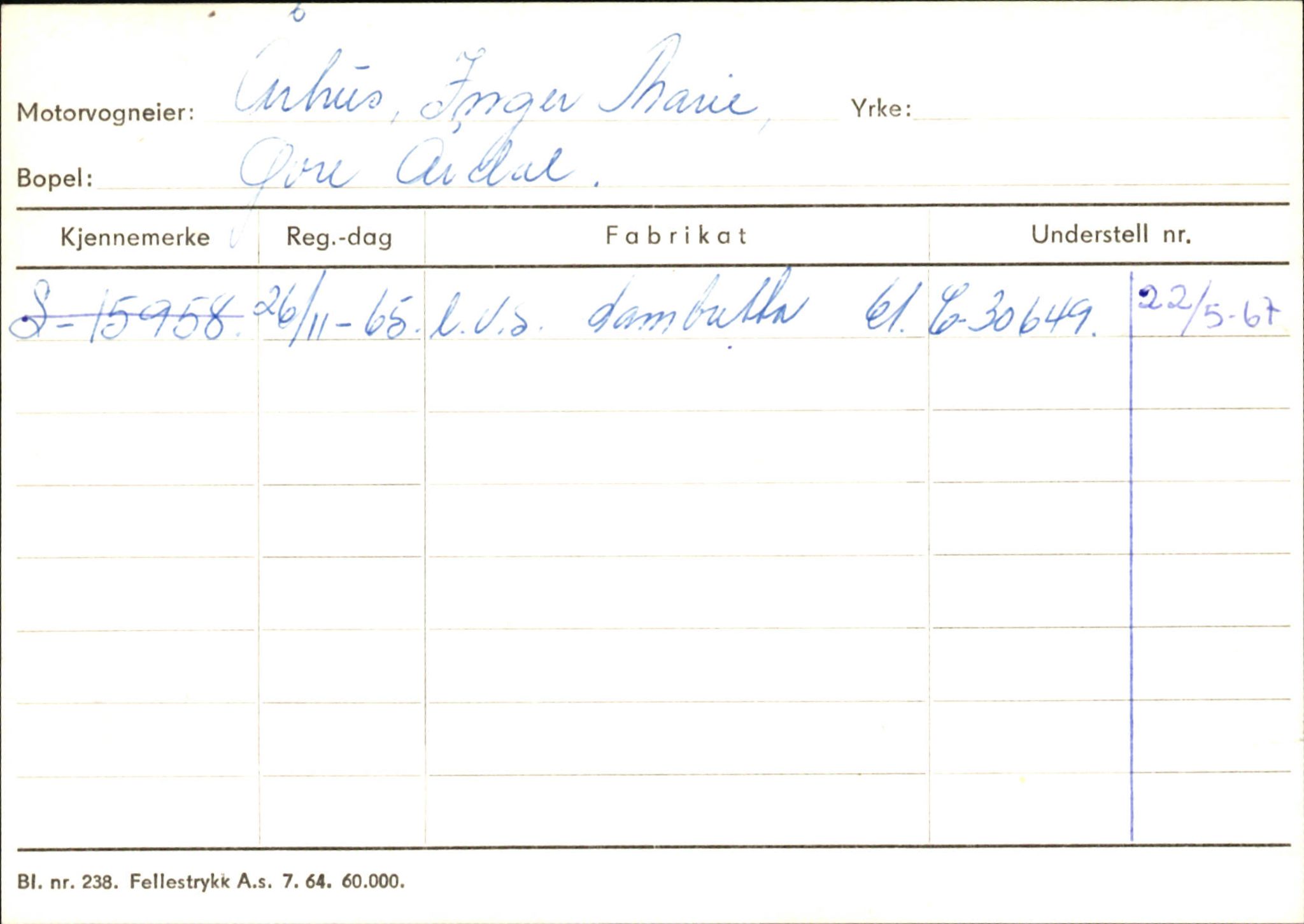 Statens vegvesen, Sogn og Fjordane vegkontor, SAB/A-5301/4/F/L0146: Registerkort Årdal R-Å samt diverse kort, 1945-1975, p. 1515