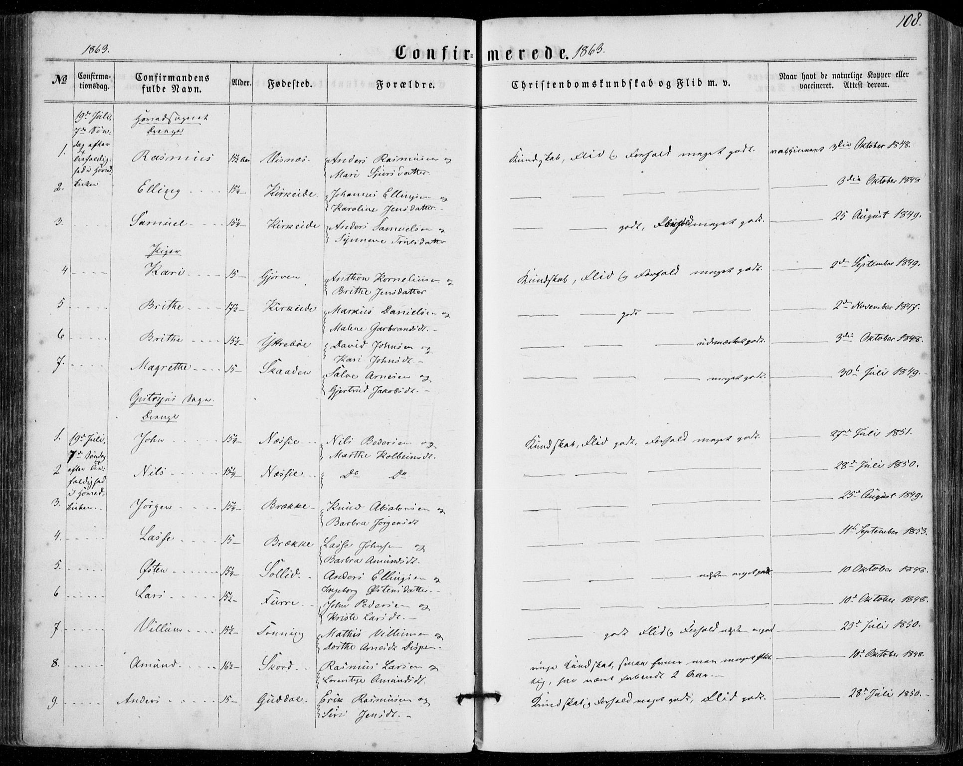 Stryn Sokneprestembete, SAB/A-82501: Parish register (official) no. A 3, 1862-1877, p. 108