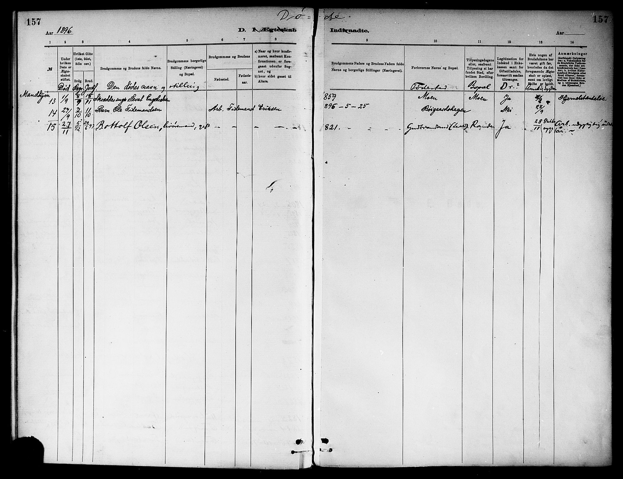 Ål kirkebøker, SAKO/A-249/F/Fa/L0008: Parish register (official) no. I 8, 1882-1896, p. 157