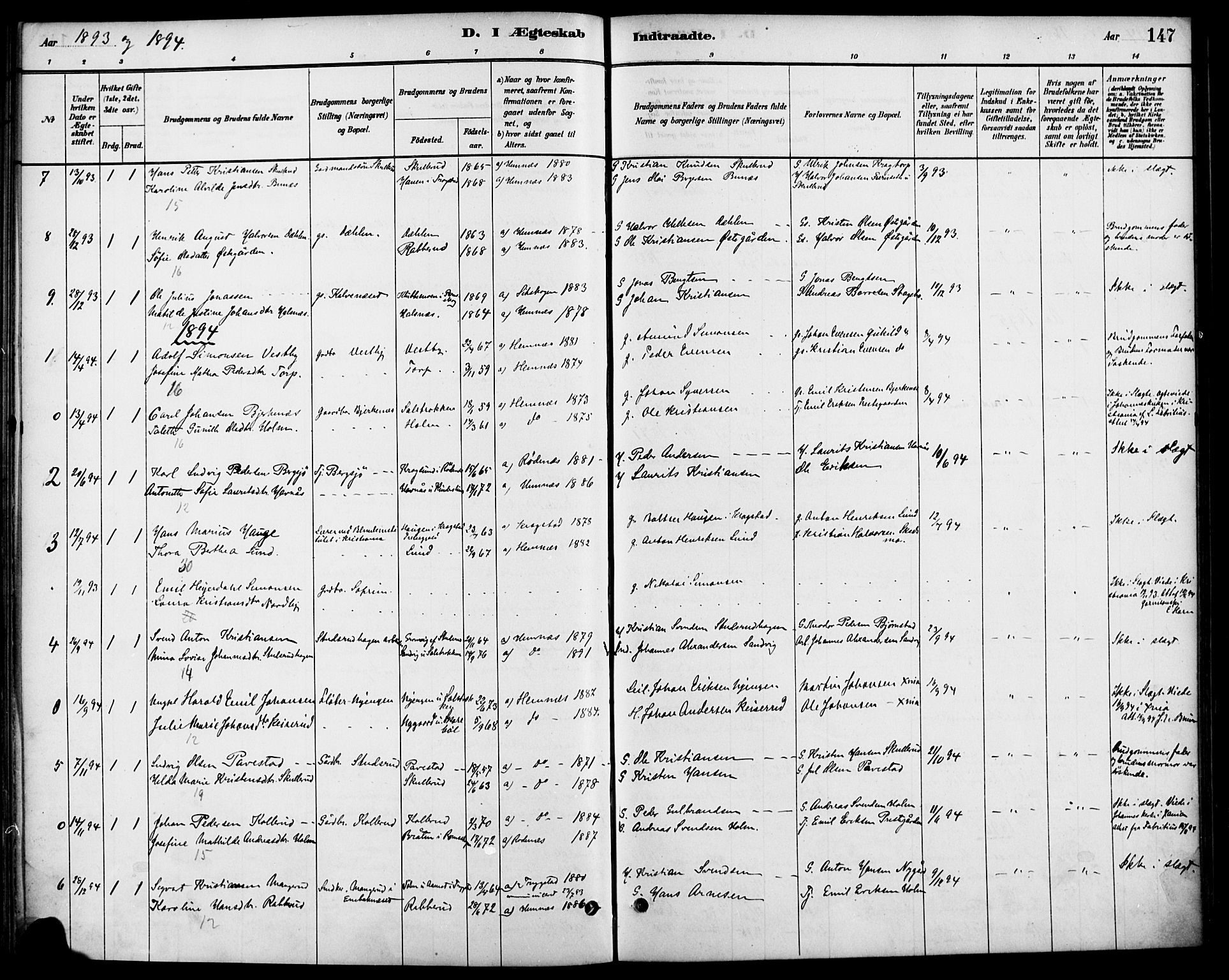 Høland prestekontor Kirkebøker, SAO/A-10346a/F/Fb/L0001: Parish register (official) no. II 1, 1880-1897, p. 147