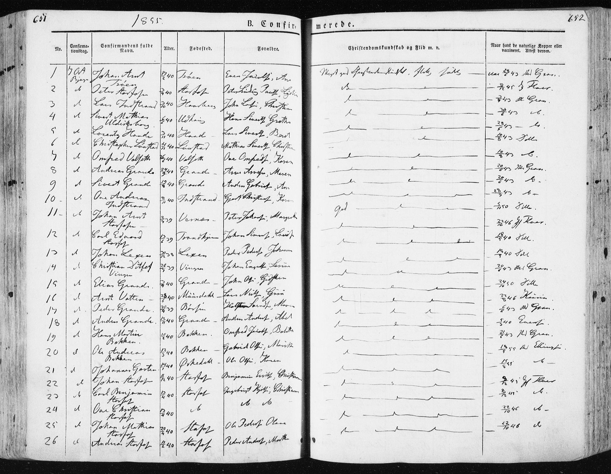 Ministerialprotokoller, klokkerbøker og fødselsregistre - Sør-Trøndelag, SAT/A-1456/659/L0736: Parish register (official) no. 659A06, 1842-1856, p. 651-652