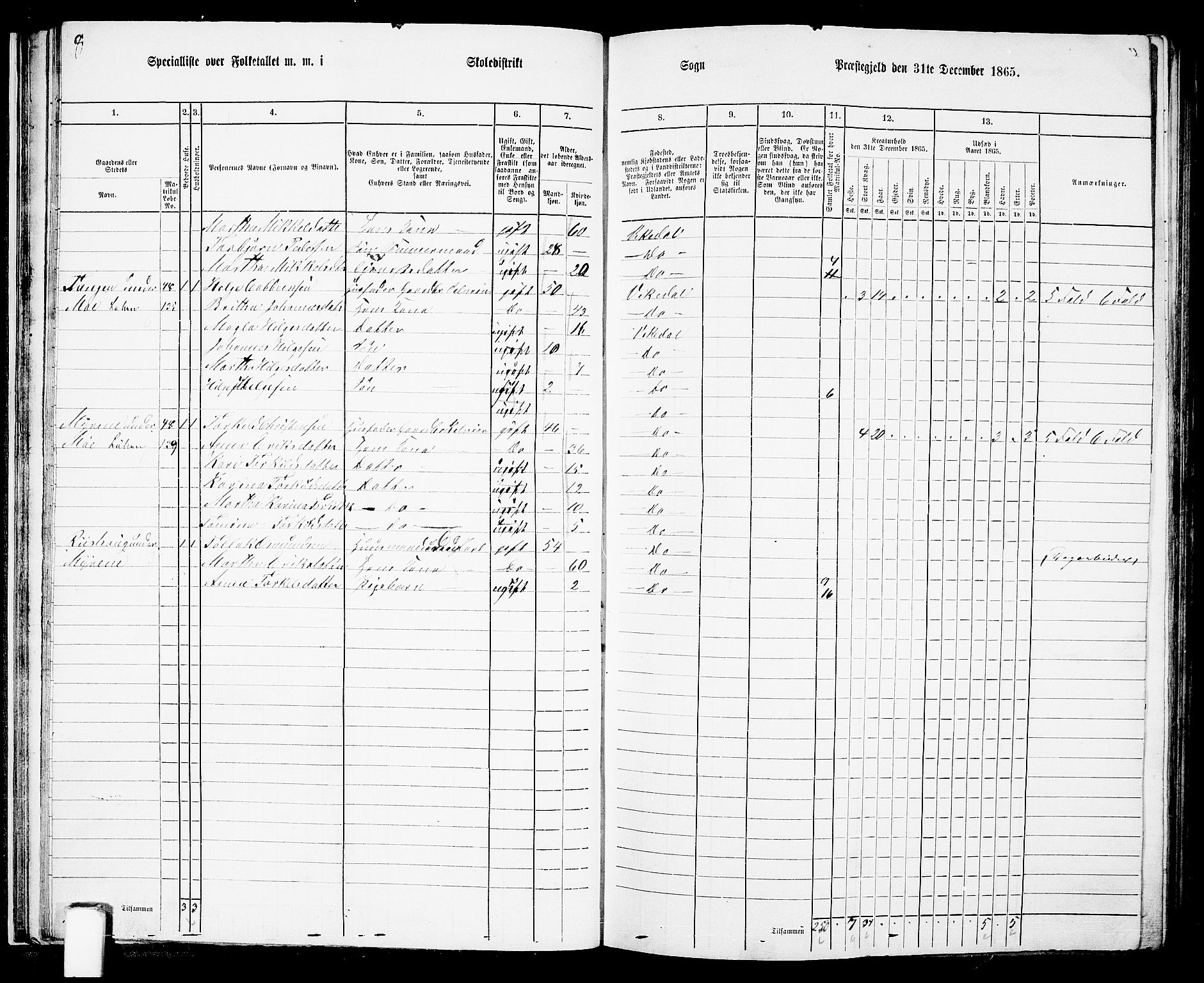 RA, 1865 census for Vikedal, 1865, p. 33