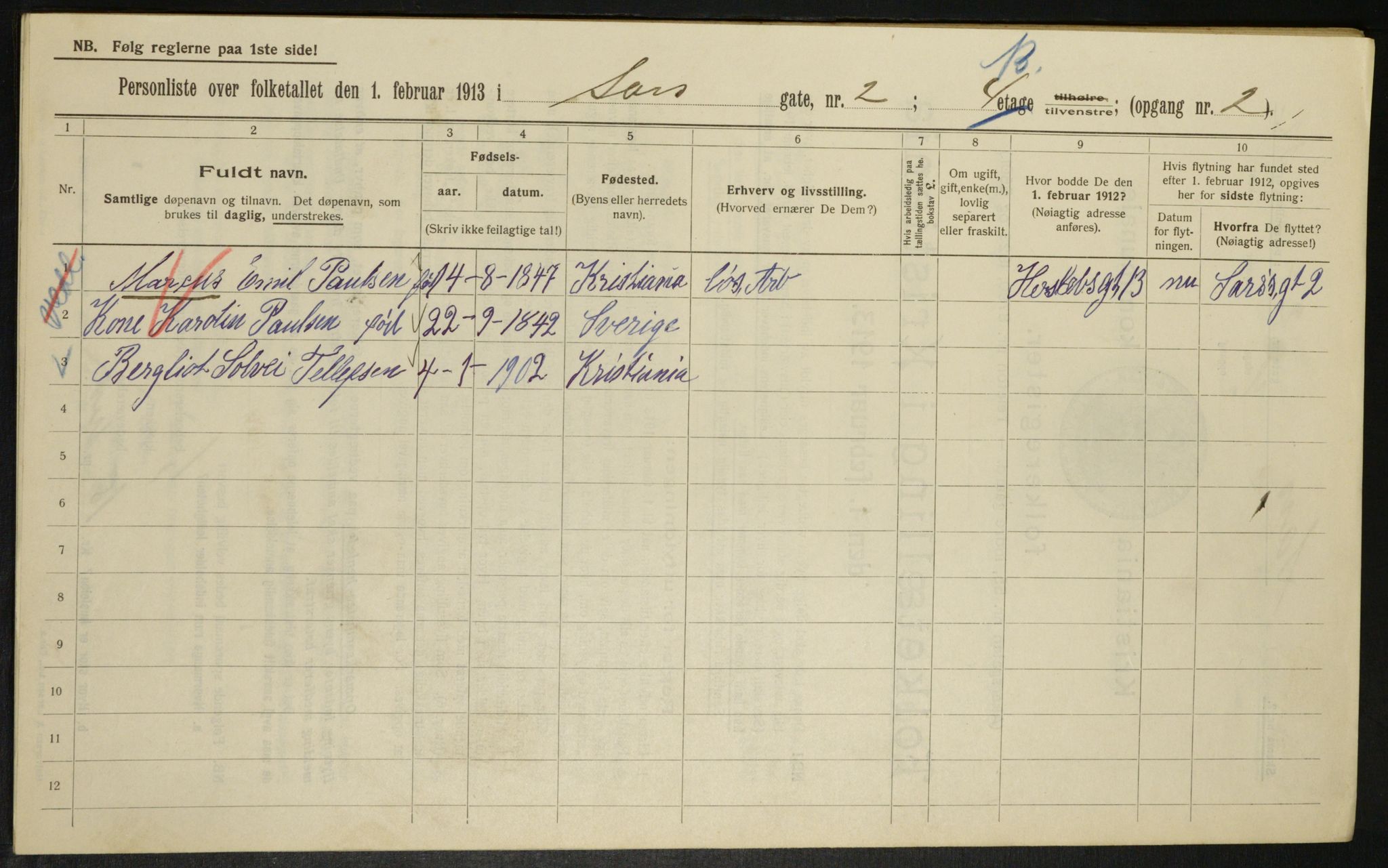 OBA, Municipal Census 1913 for Kristiania, 1913, p. 89216