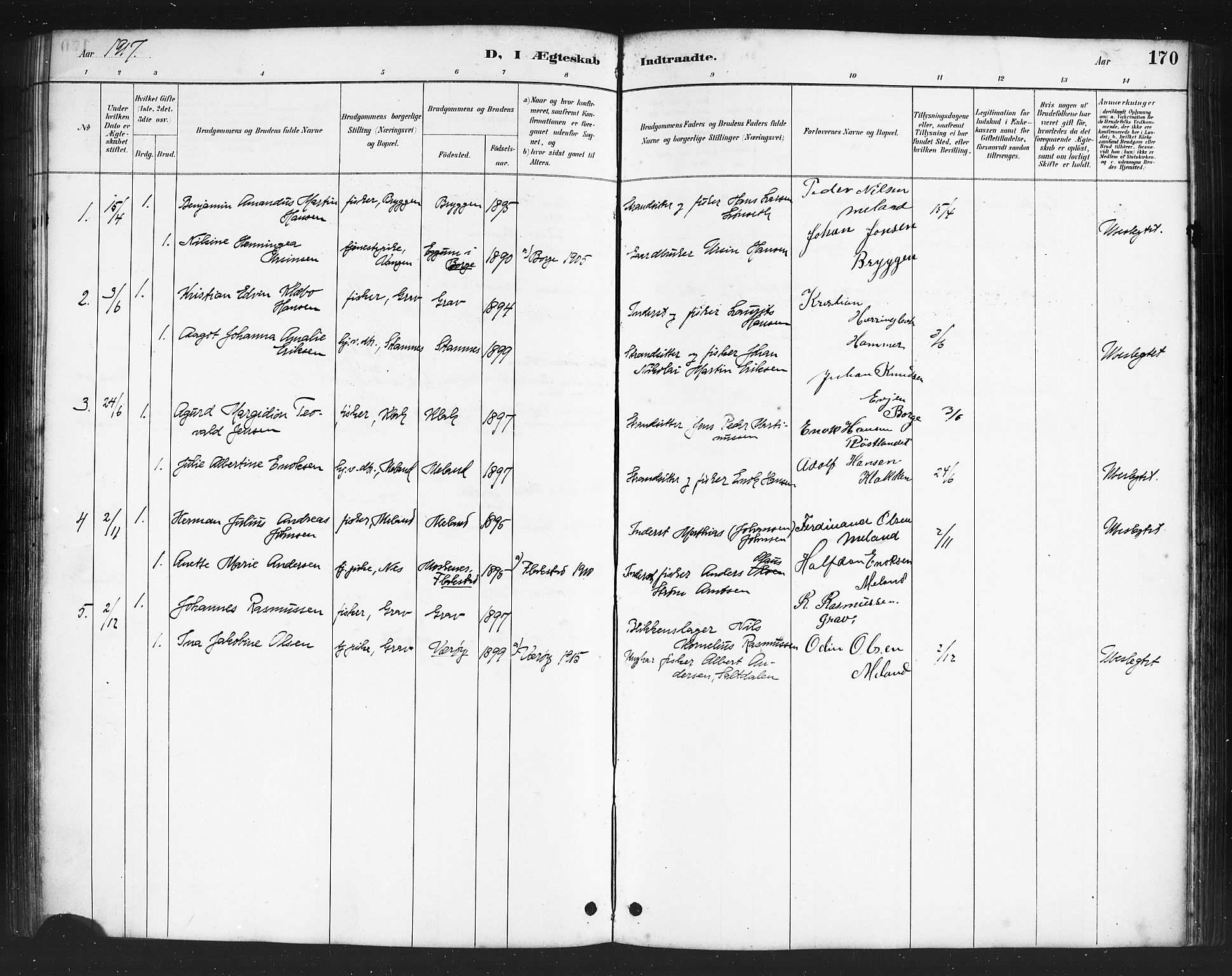 Ministerialprotokoller, klokkerbøker og fødselsregistre - Nordland, AV/SAT-A-1459/808/L0131: Parish register (copy) no. 808C02, 1879-1919, p. 170