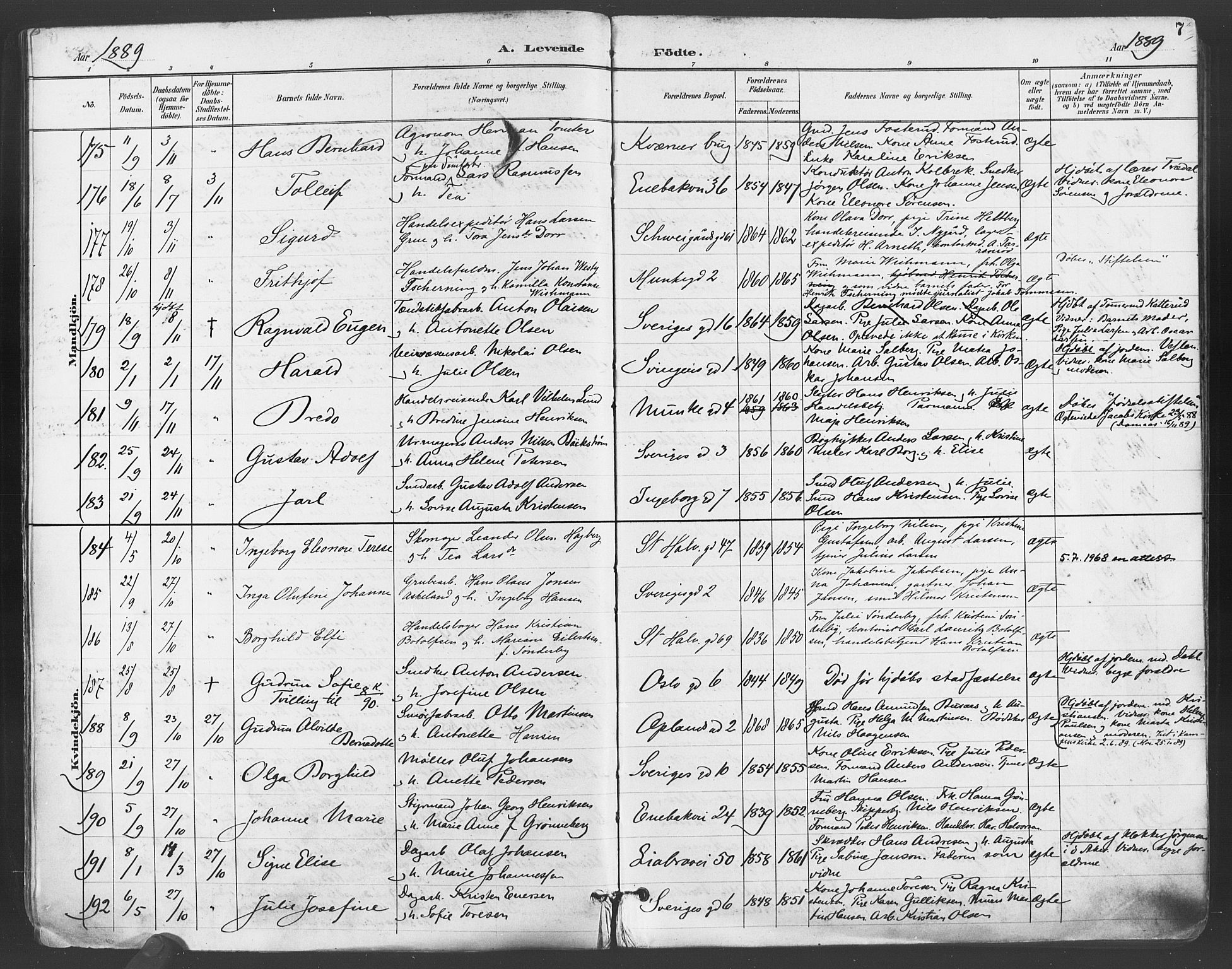 Gamlebyen prestekontor Kirkebøker, AV/SAO-A-10884/F/Fa/L0007: Parish register (official) no. 7, 1889-1899, p. 7