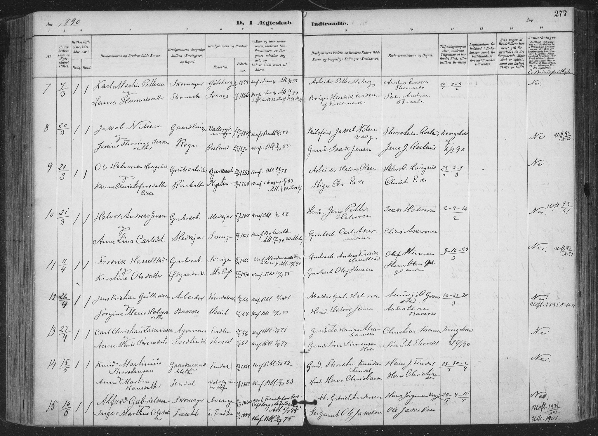 Bamble kirkebøker, AV/SAKO-A-253/F/Fa/L0008: Parish register (official) no. I 8, 1888-1900, p. 277