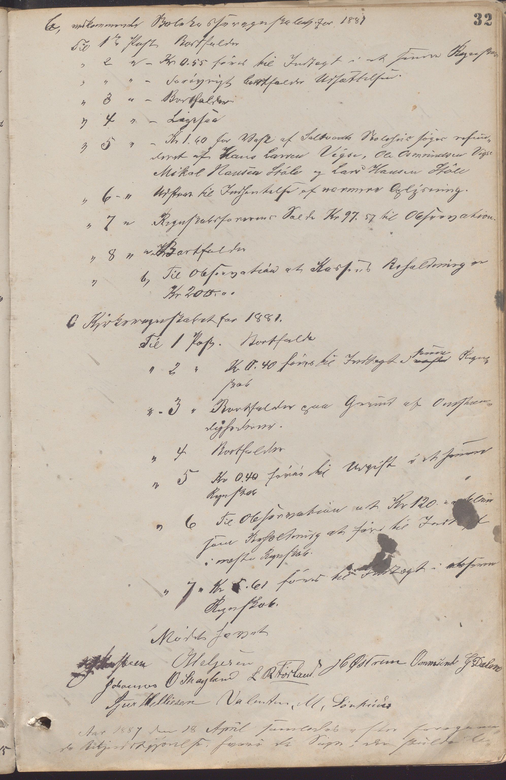 Skåre kommune - Formannskapet, IKAR/A-593/Aa/L0001: Møtebok, 1881-1909, p. 32a