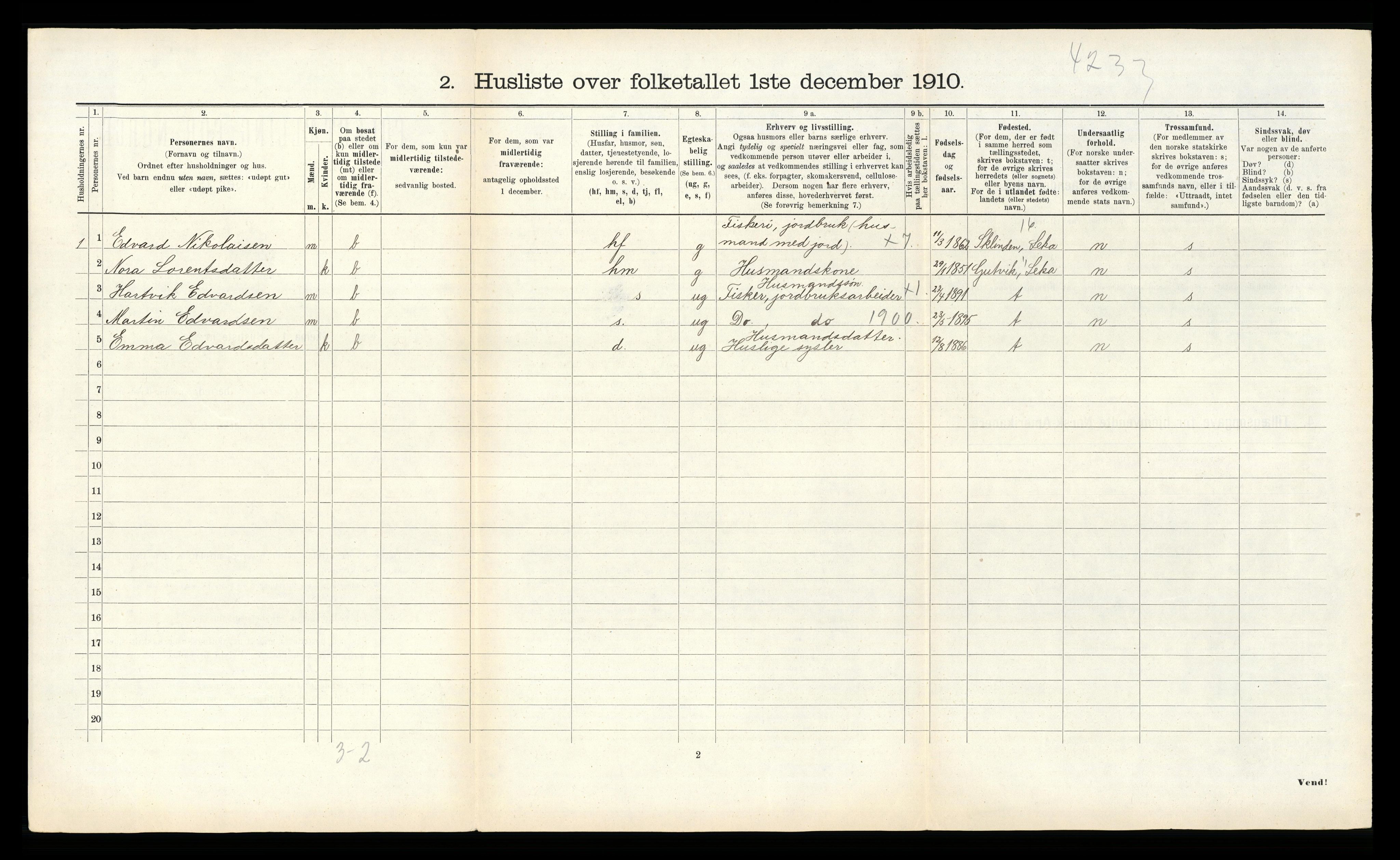 RA, 1910 census for Gravvik, 1910, p. 174