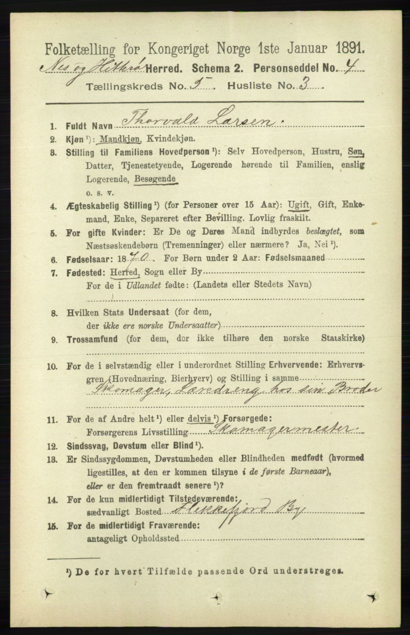 RA, 1891 census for 1043 Hidra og Nes, 1891, p. 1862