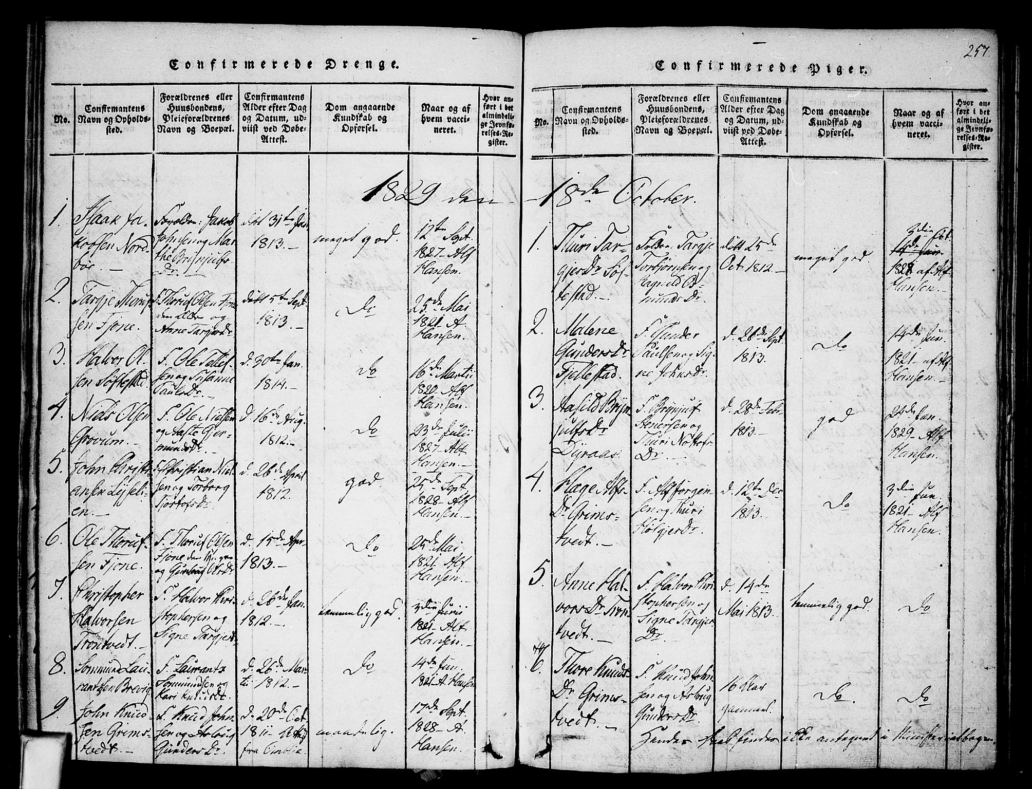 Nissedal kirkebøker, SAKO/A-288/F/Fa/L0002: Parish register (official) no. I 2, 1814-1845, p. 257