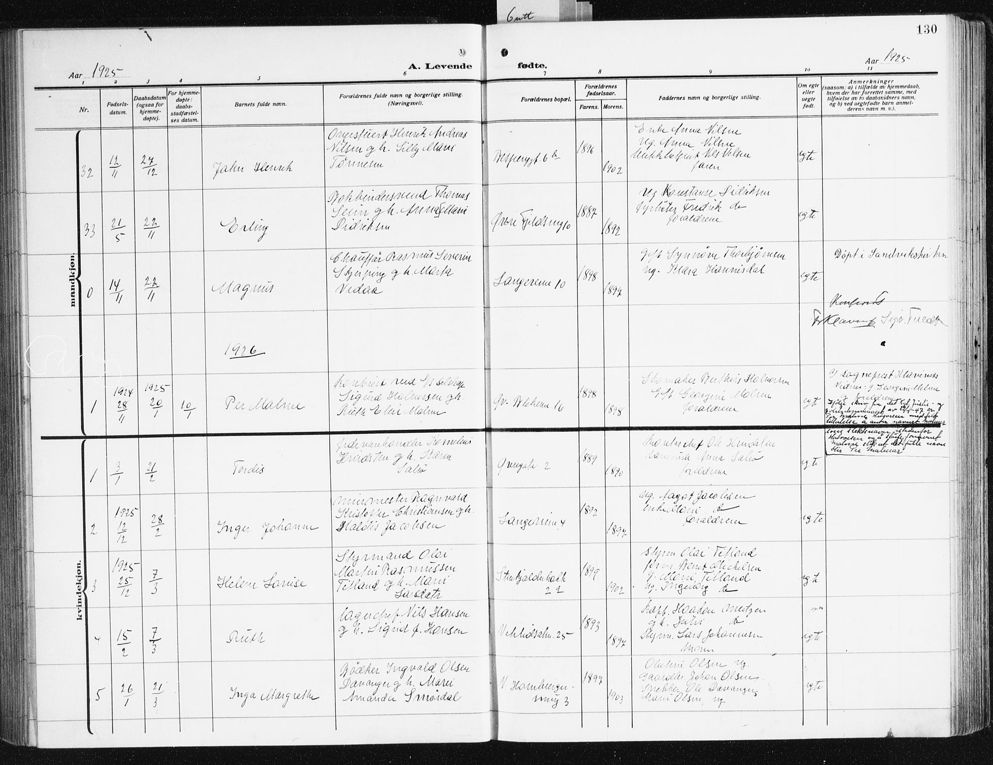 Korskirken sokneprestembete, SAB/A-76101/H/Hab: Parish register (copy) no. B 12, 1917-1942, p. 130