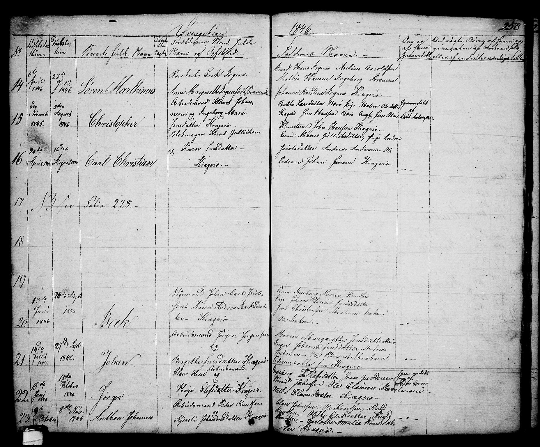 Kragerø kirkebøker, SAKO/A-278/G/Ga/L0003: Parish register (copy) no. 3, 1832-1852, p. 258