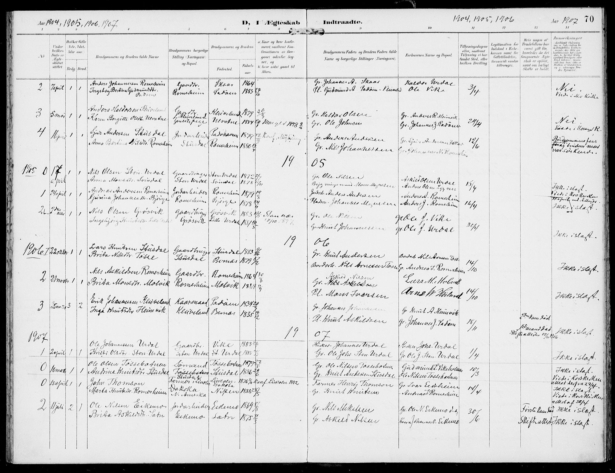 Hosanger sokneprestembete, AV/SAB-A-75801/H/Haa: Parish register (official) no. D  1, 1896-1922, p. 70