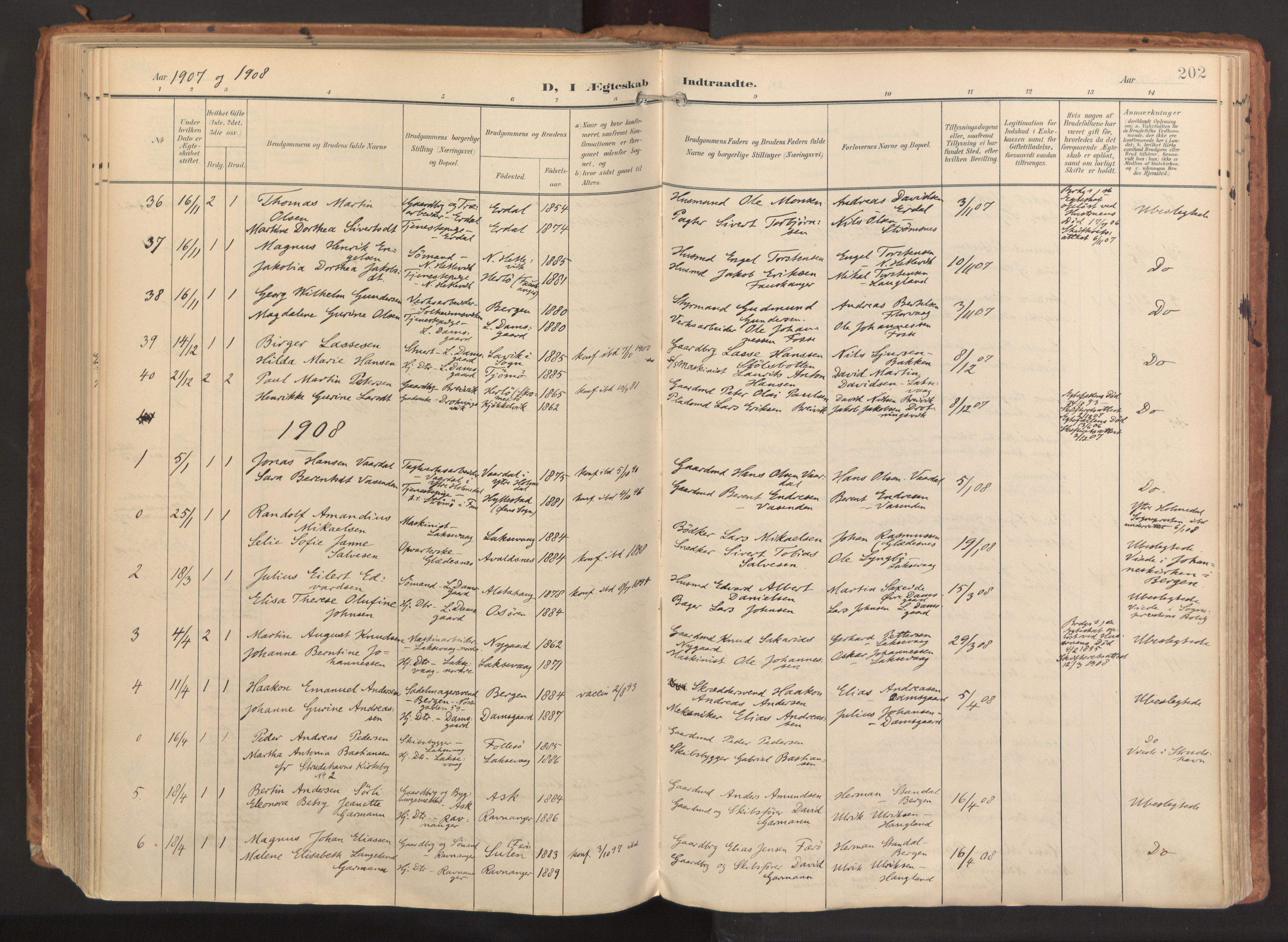 Laksevåg Sokneprestembete, SAB/A-76501/H/Ha/Haa/Haaa/L0001: Parish register (official) no. A 1, 1903-1917, p. 202