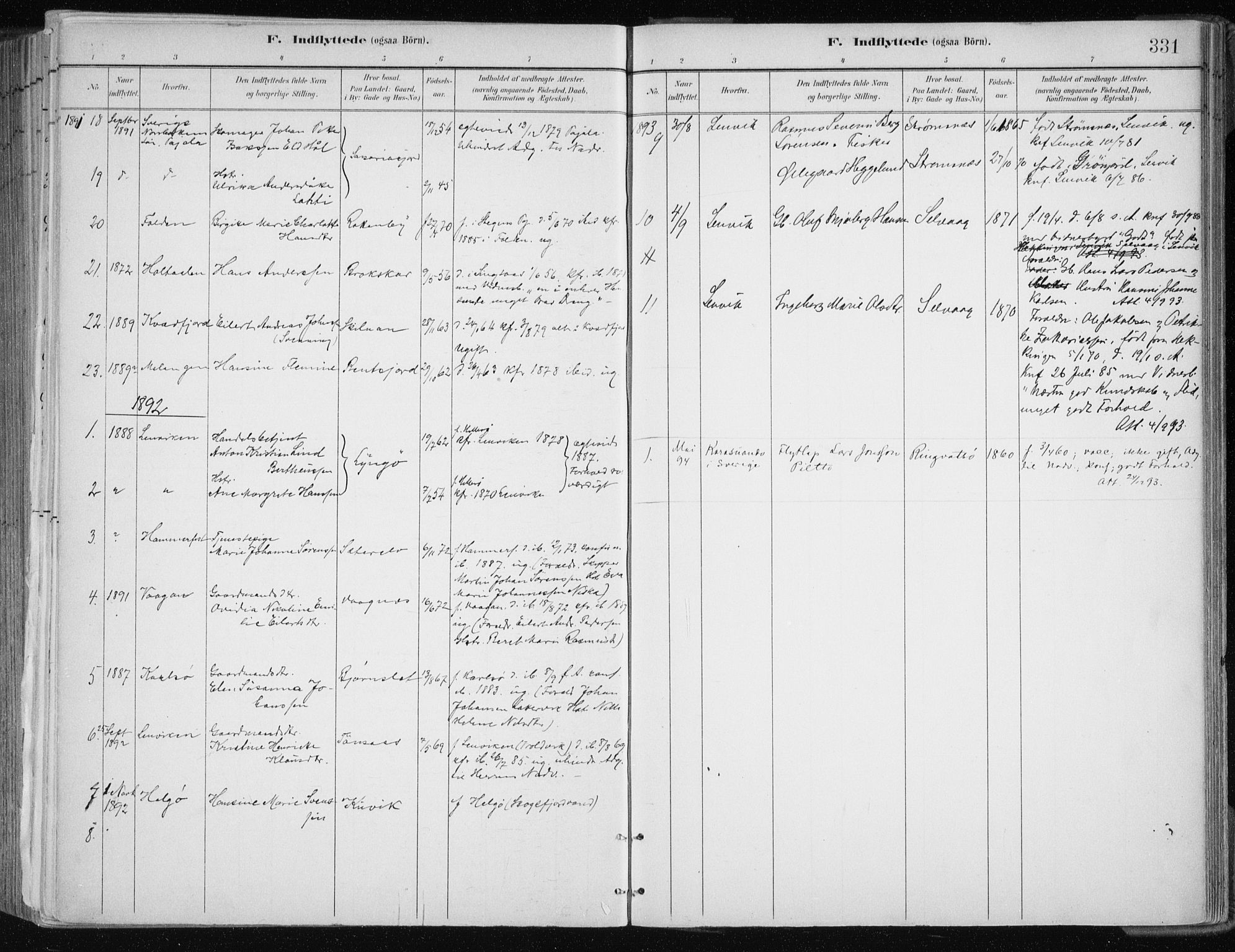 Tromsøysund sokneprestkontor, SATØ/S-1304/G/Ga/L0005kirke: Parish register (official) no. 5, 1888-1896, p. 331