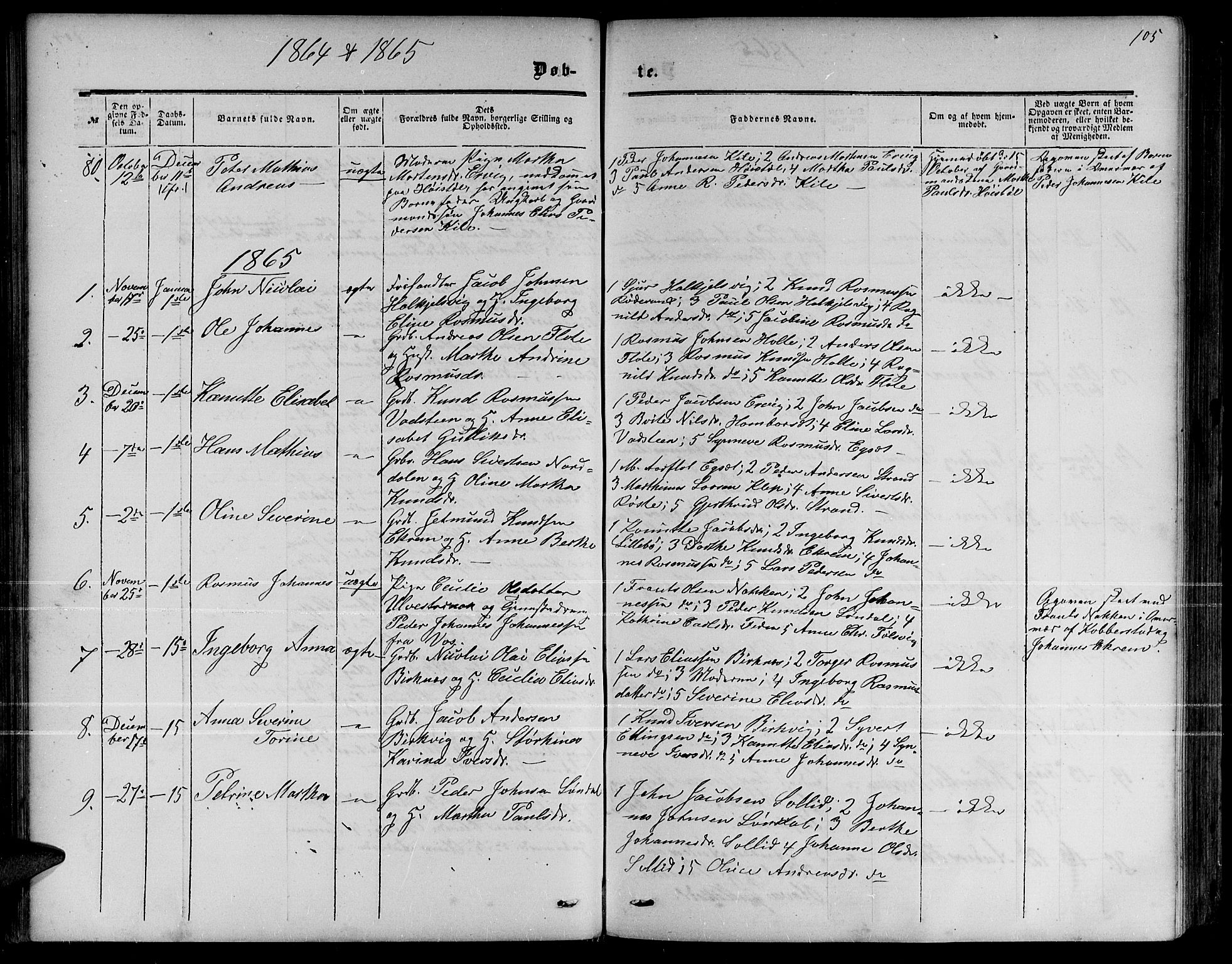 Ministerialprotokoller, klokkerbøker og fødselsregistre - Møre og Romsdal, AV/SAT-A-1454/511/L0157: Parish register (copy) no. 511C03, 1864-1884, p. 105