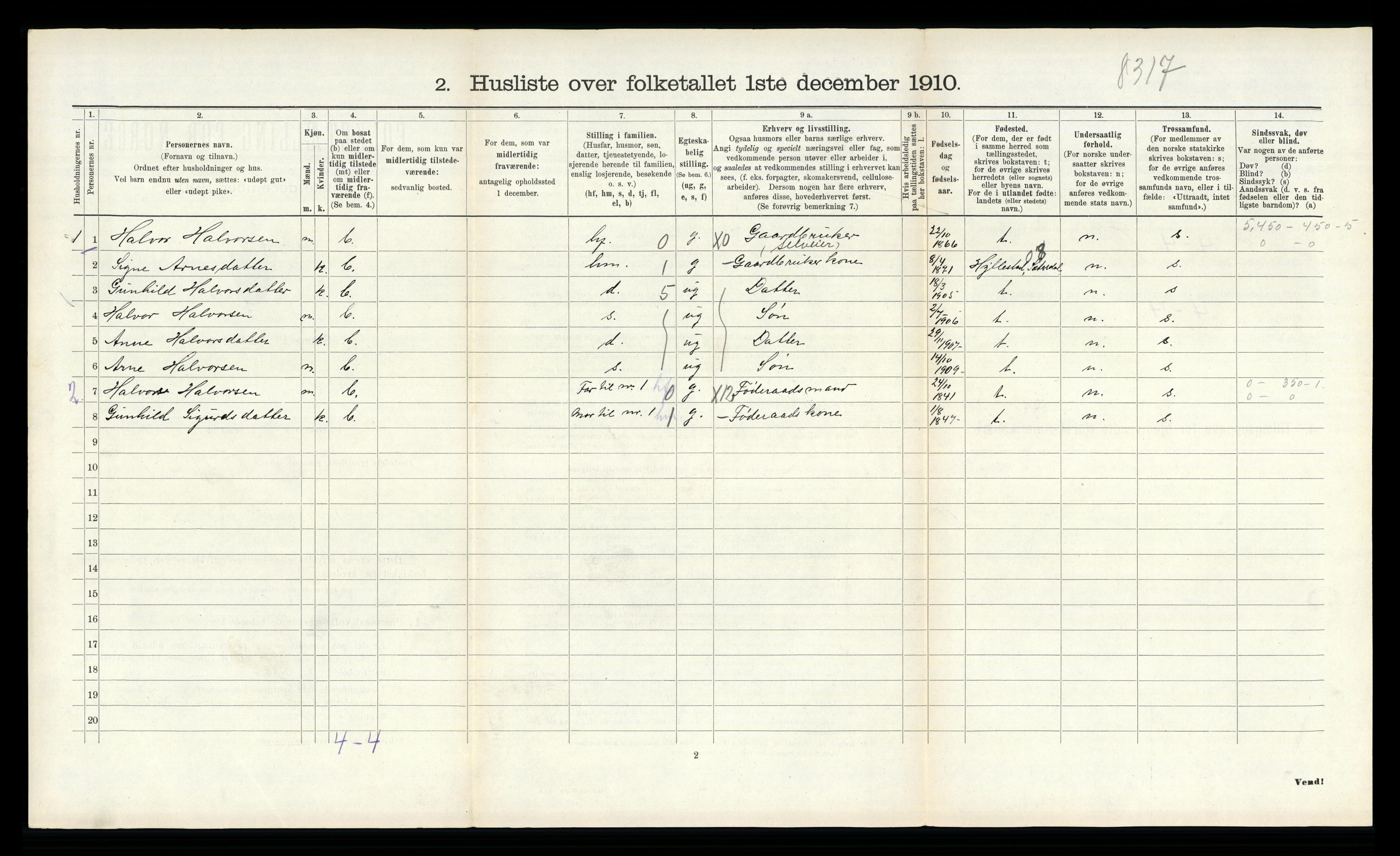 RA, 1910 census for Sauherad, 1910, p. 1296