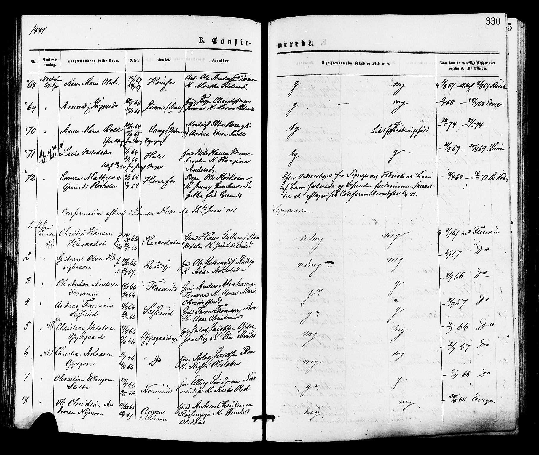 Norderhov kirkebøker, AV/SAKO-A-237/F/Fa/L0015: Parish register (official) no. 15, 1875-1884, p. 330