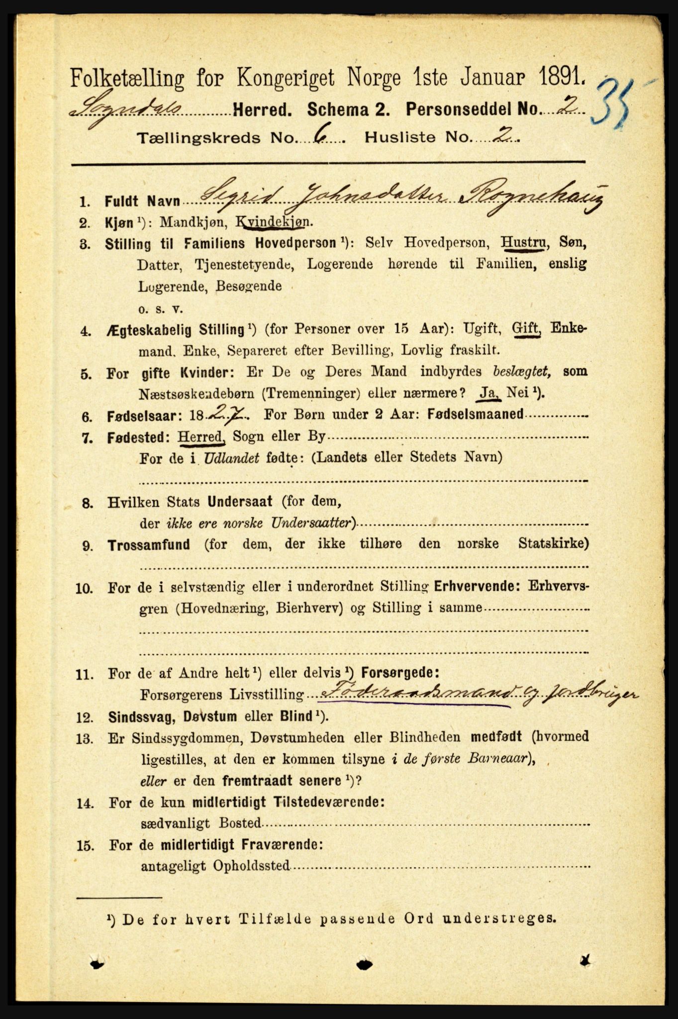 RA, 1891 census for 1420 Sogndal, 1891, p. 2607