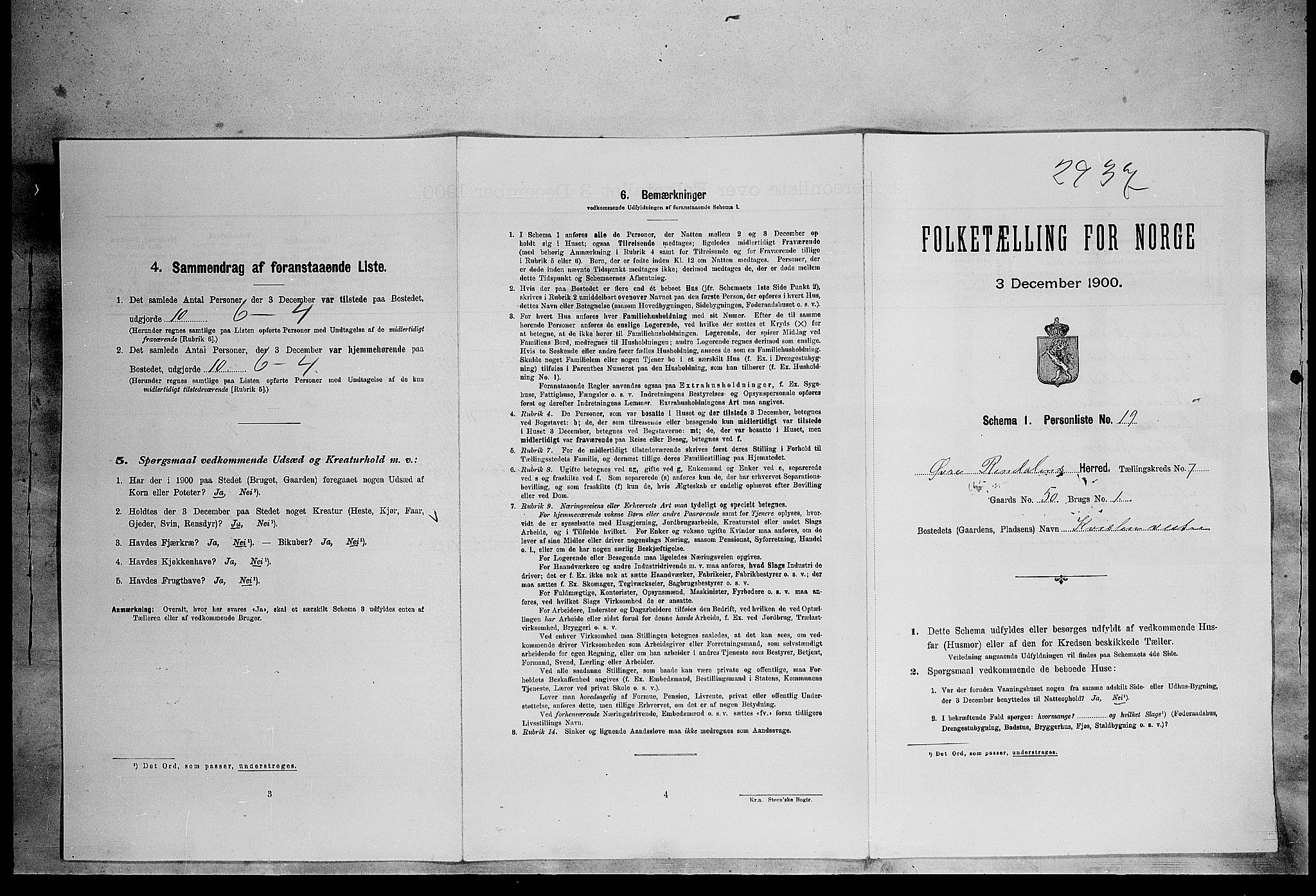 SAH, 1900 census for Øvre Rendal, 1900, p. 607