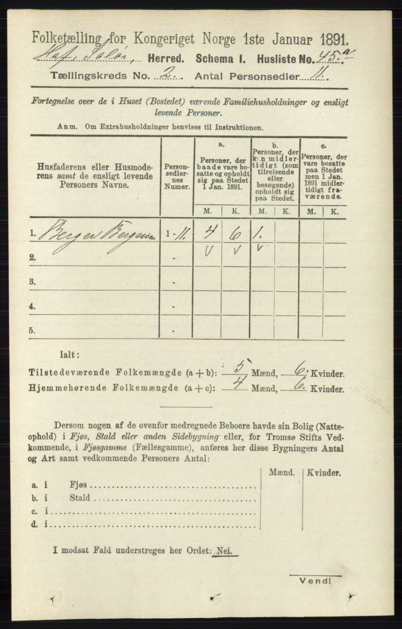 RA, 1891 census for 0424 Hof, 1891, p. 453