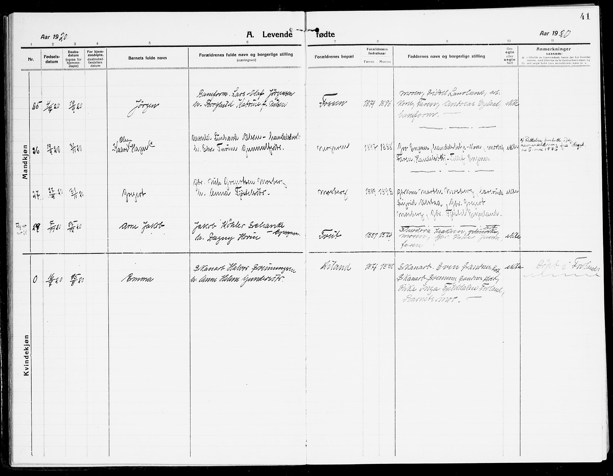 Åmli sokneprestkontor, AV/SAK-1111-0050/F/Fa/Fac/L0013: Parish register (official) no. A 13, 1914-1933, p. 41