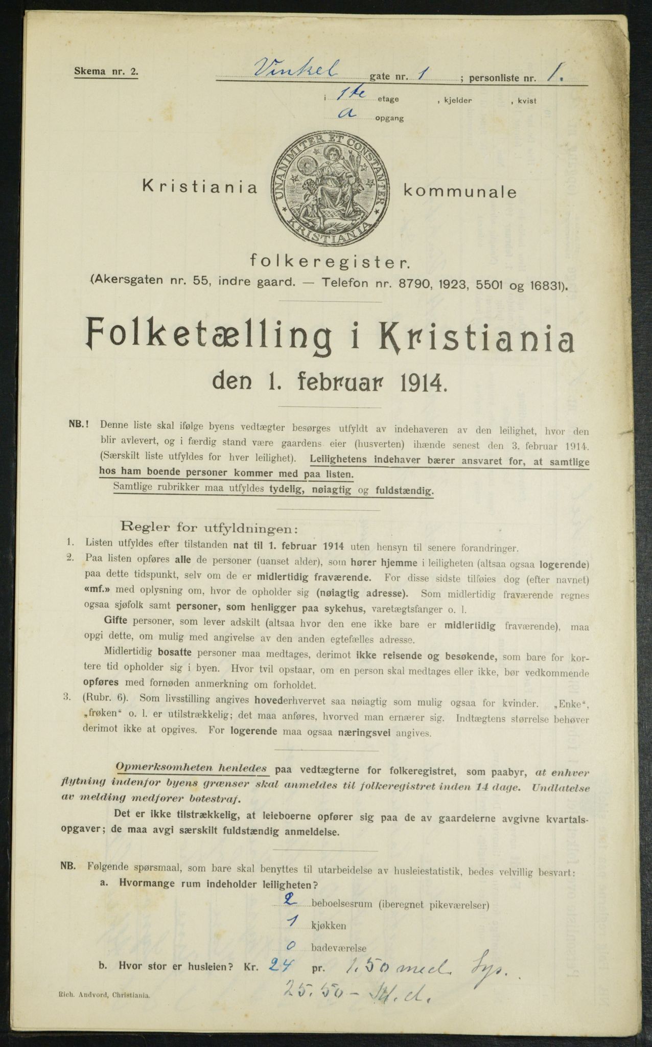 OBA, Municipal Census 1914 for Kristiania, 1914, p. 124764