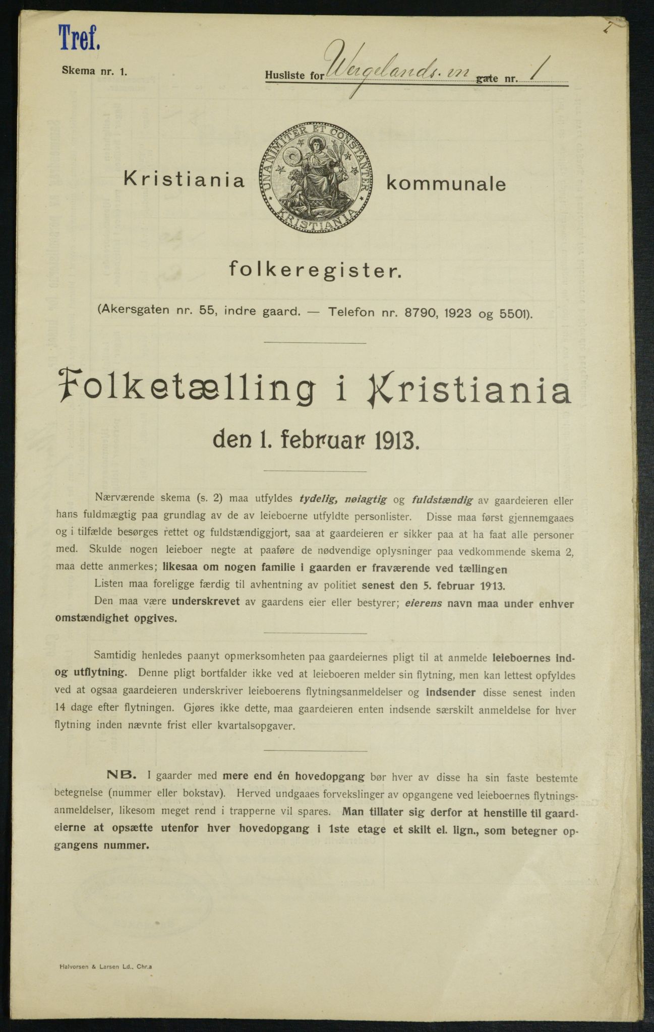 OBA, Municipal Census 1913 for Kristiania, 1913, p. 127654