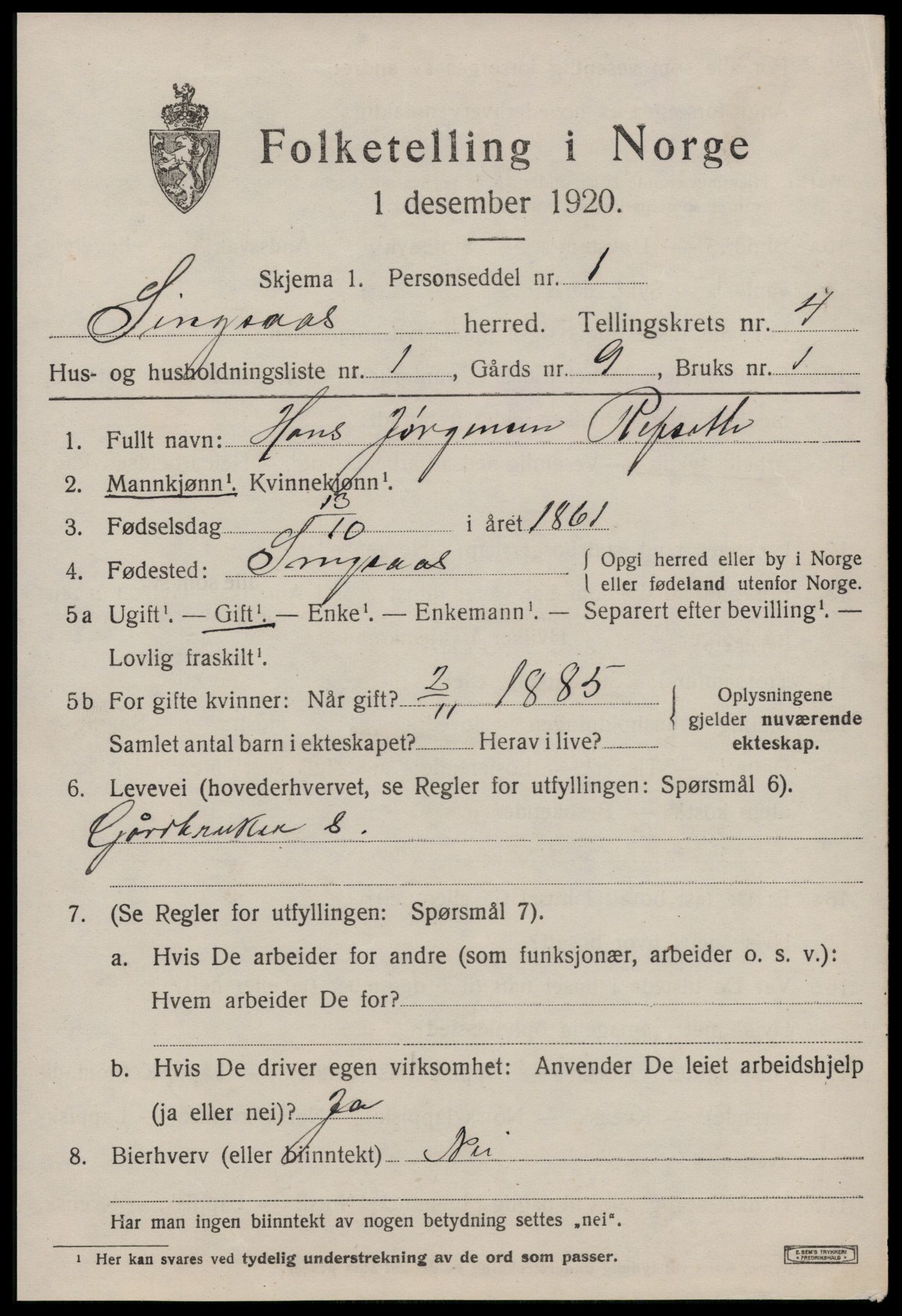 SAT, 1920 census for Singsås, 1920, p. 2117