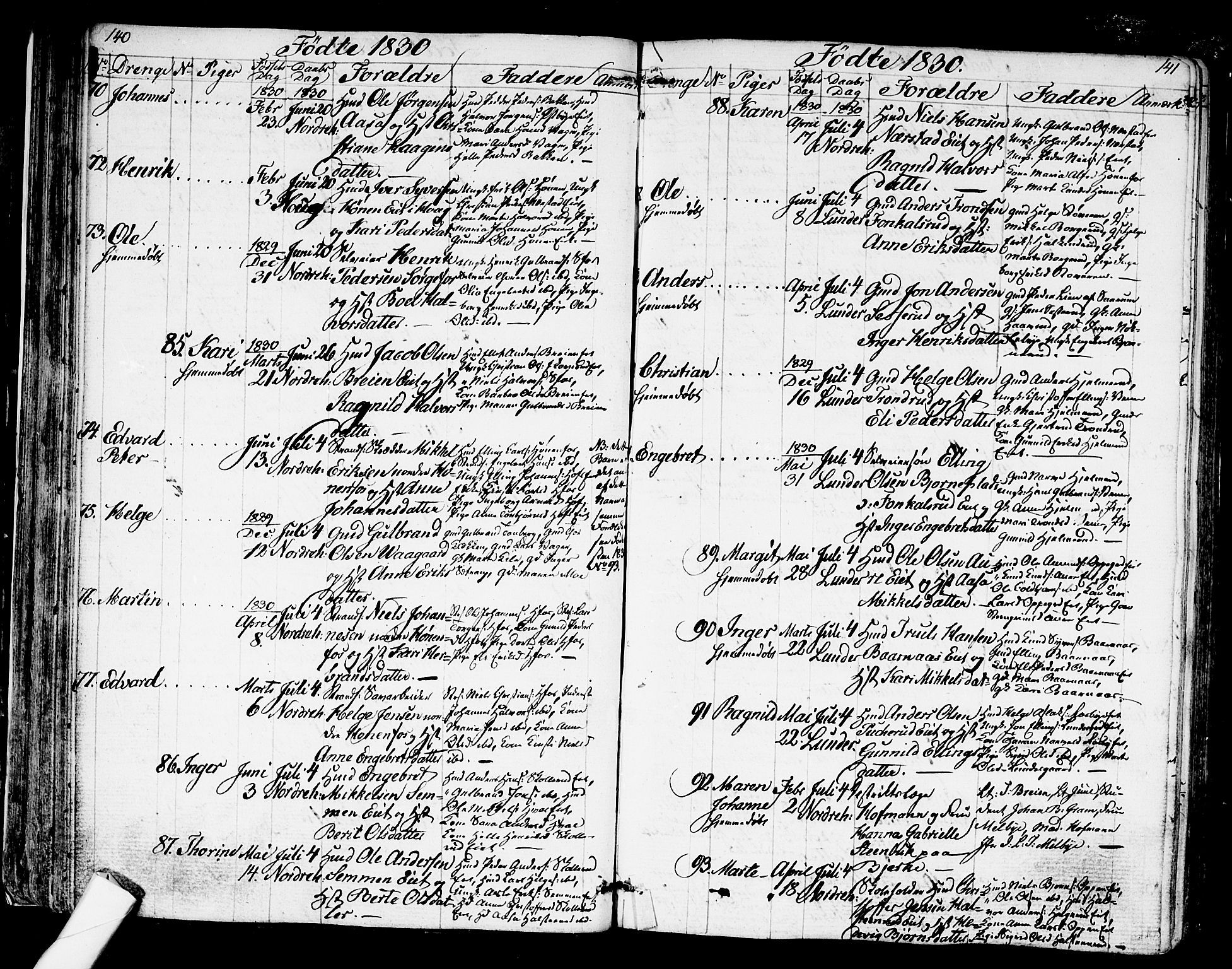 Norderhov kirkebøker, SAKO/A-237/G/Ga/L0004: Parish register (copy) no. I 4, 1824-1849, p. 140-141